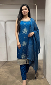 Navy Blue Embroidery Kurta Set with Dupatta