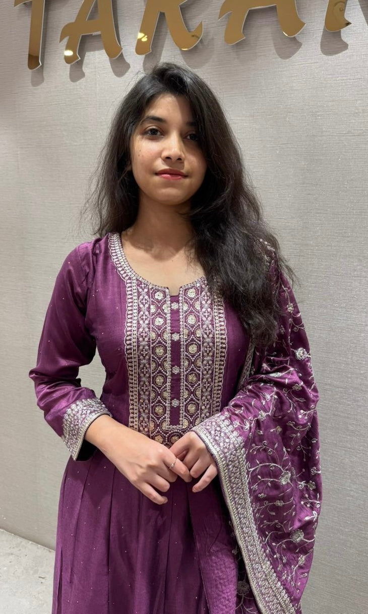 Violet  Graceful Anarkali Kurta Set with Dupatta