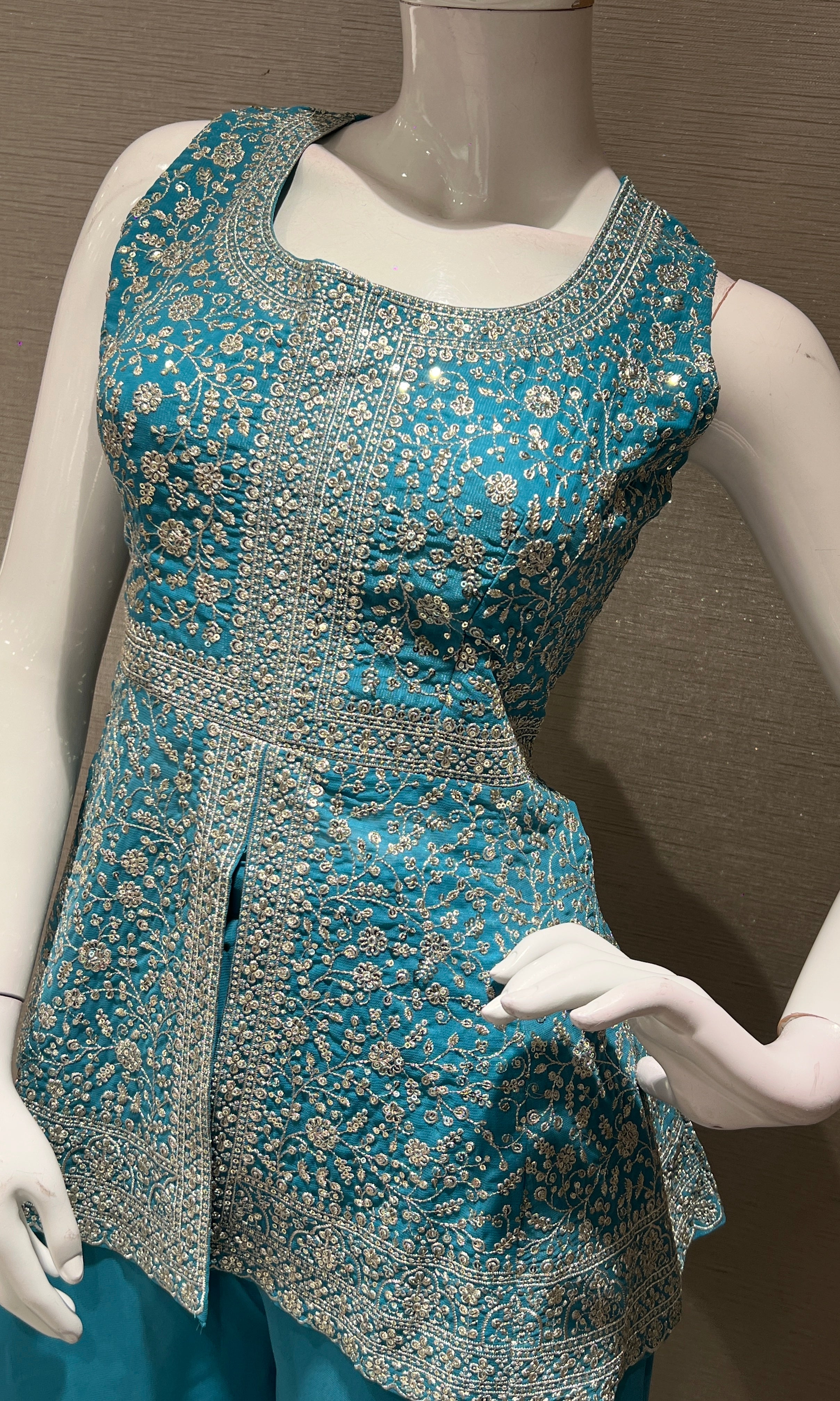 Blue EMBROIDERED PEPLUM PALAZZO