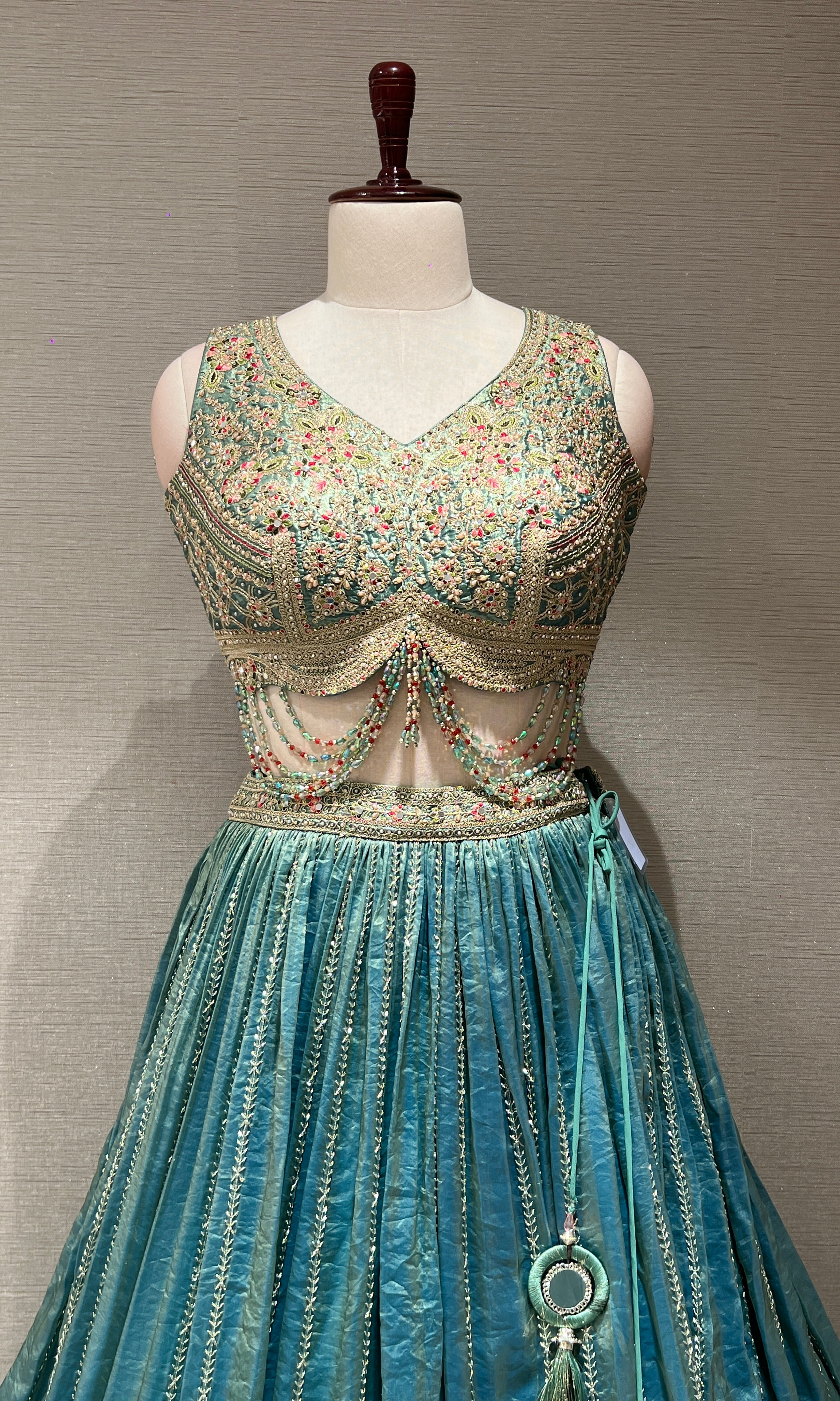Green GOLDEN EMBROIDERED LEHENGA