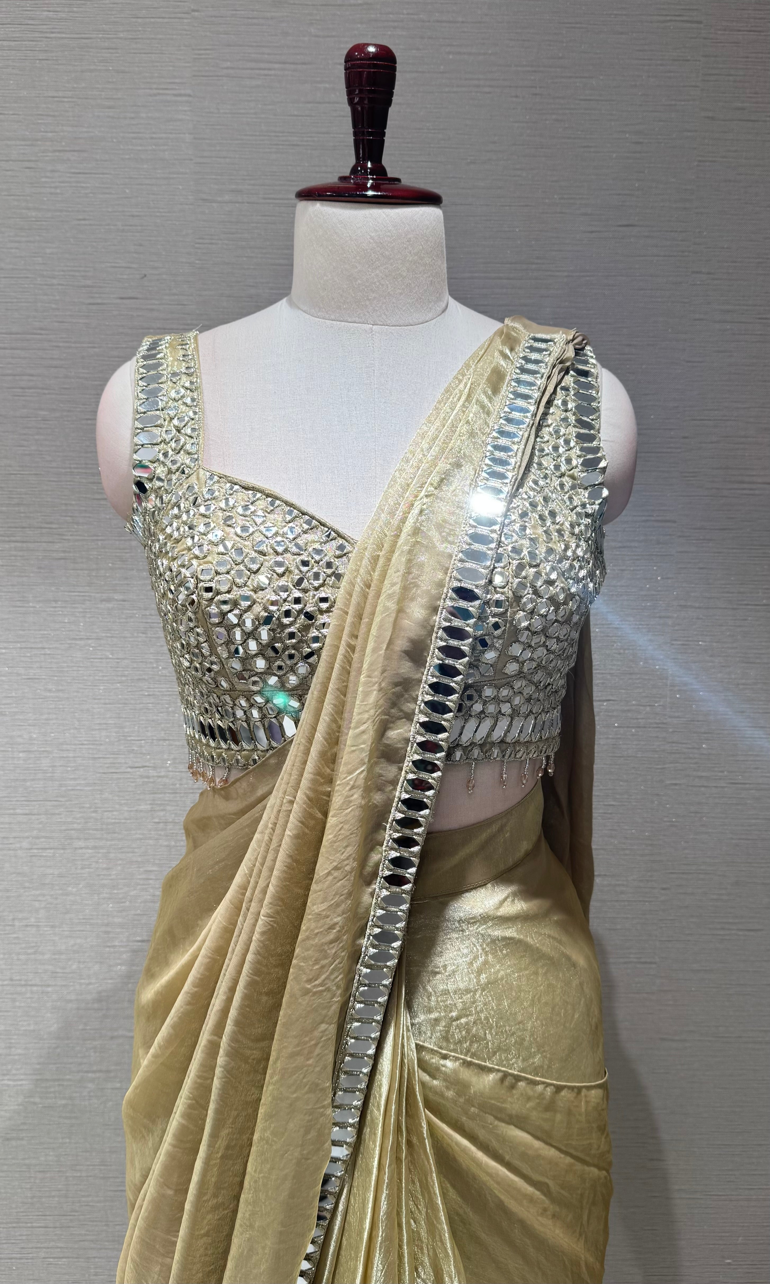 Beagh & Golden Shimmer Saree with Silver Sequin Blouse