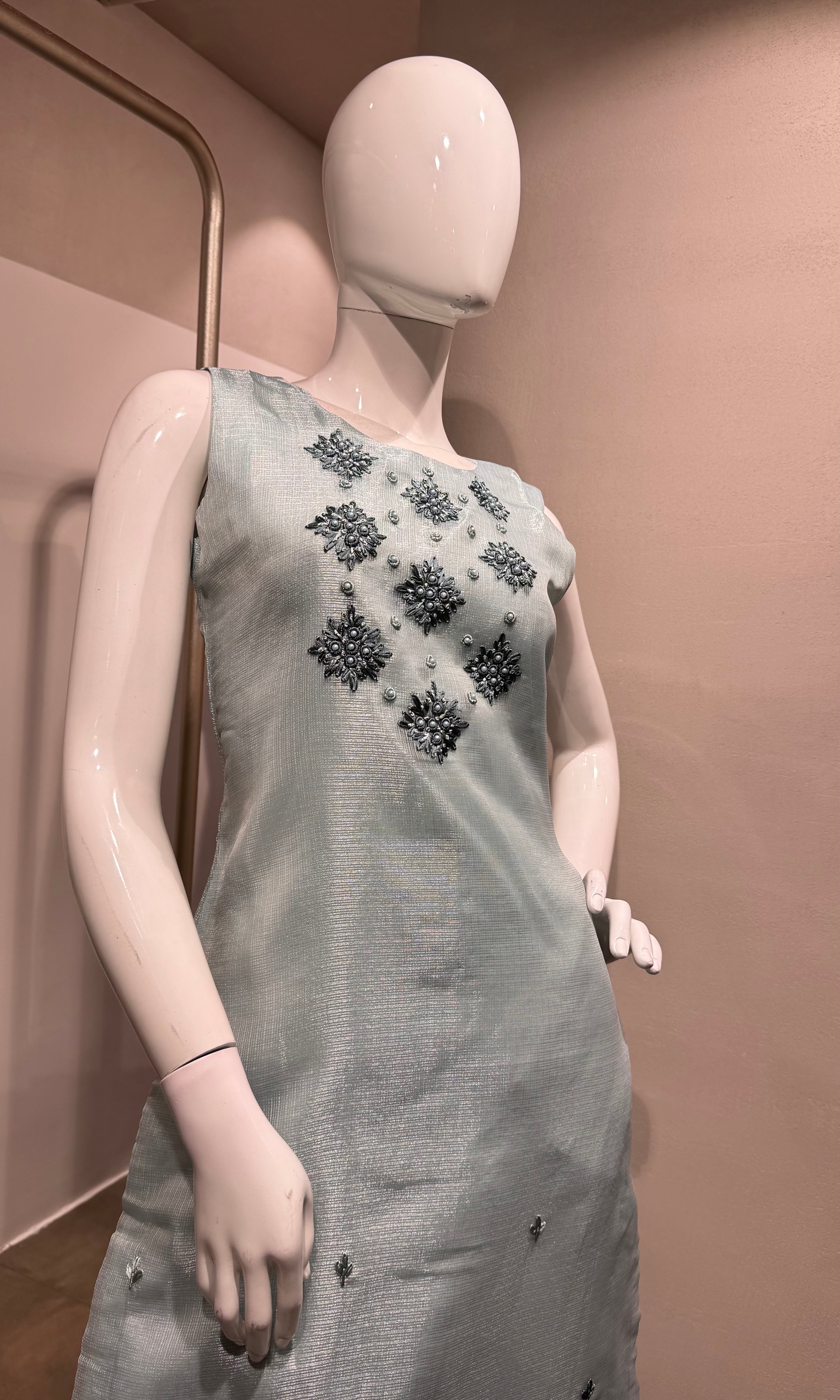 Sea Blue Kota Doria Embroidered Kurta Set