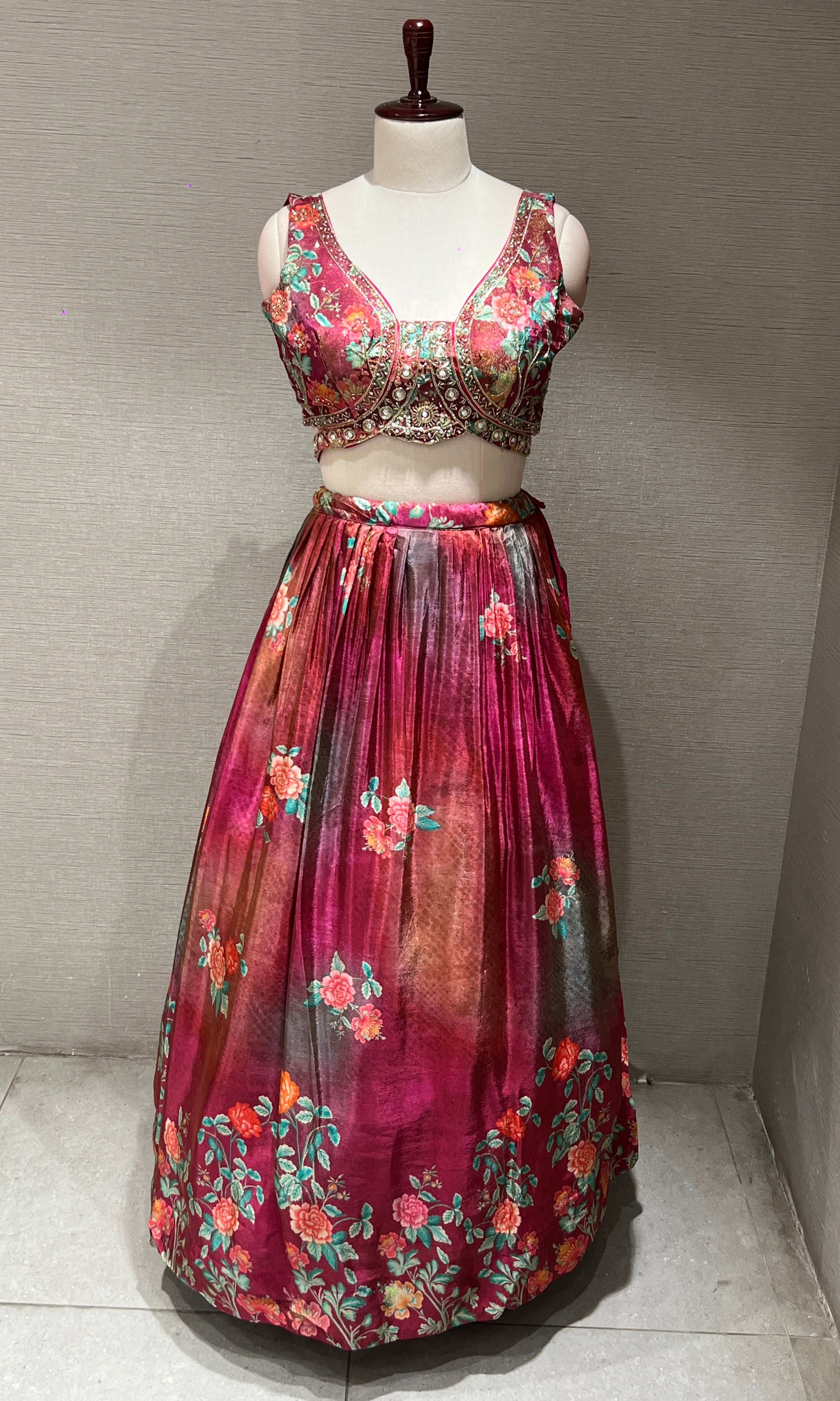 Pink Floral Lehenga with Embellished Choli