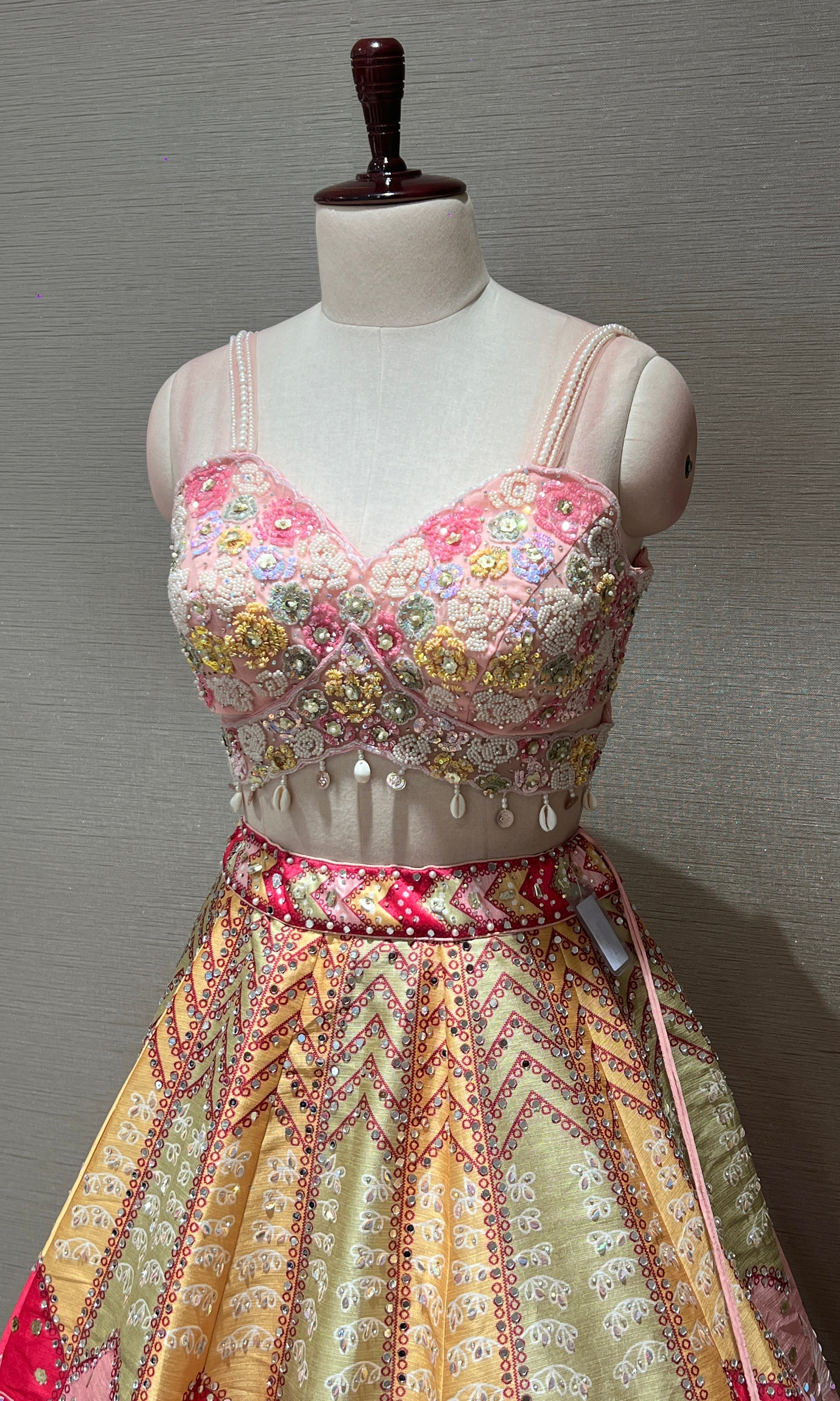 Baby pink MULTICOLOUR EMBROIDERY LEHENGA