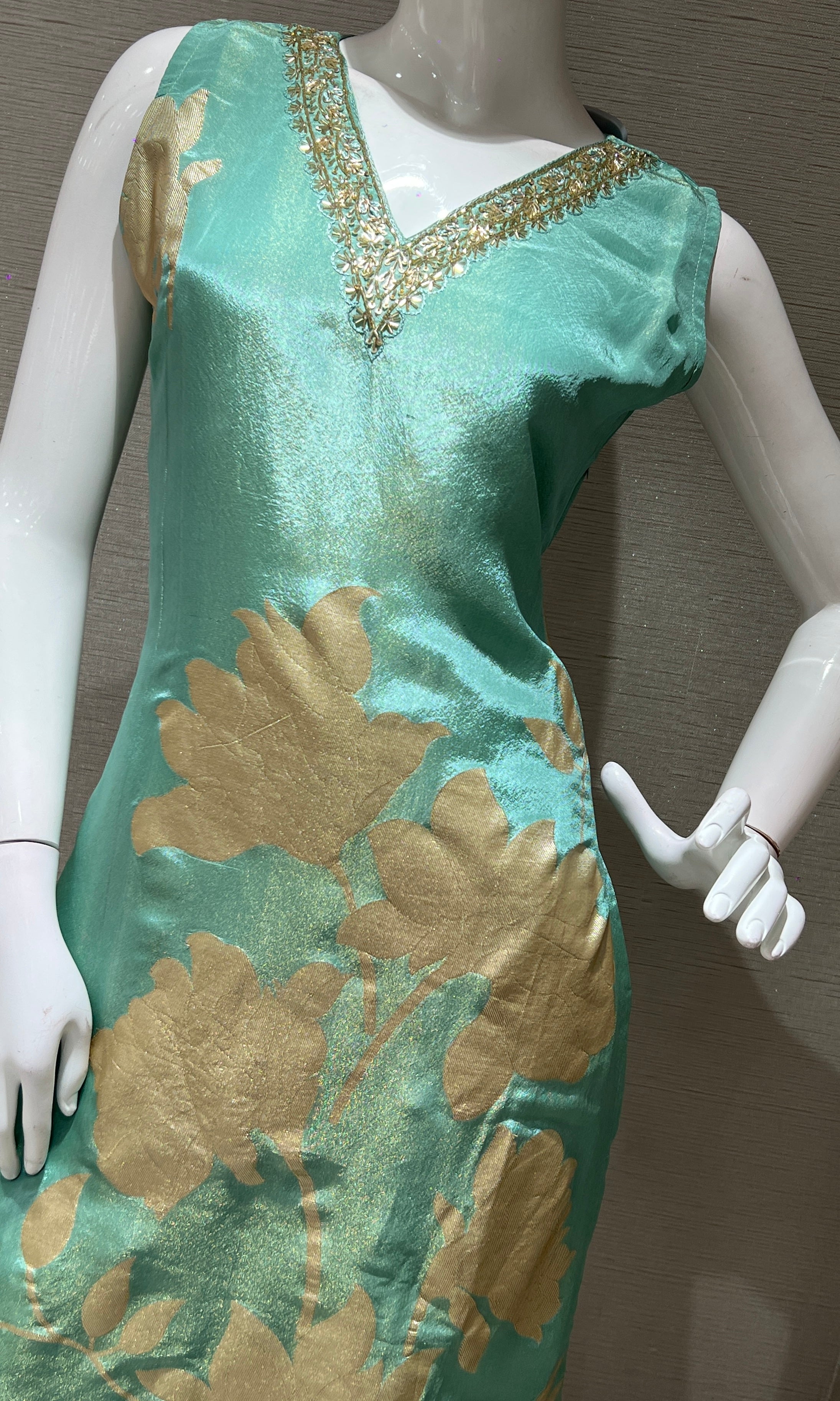 Sea green golden floral kurta set