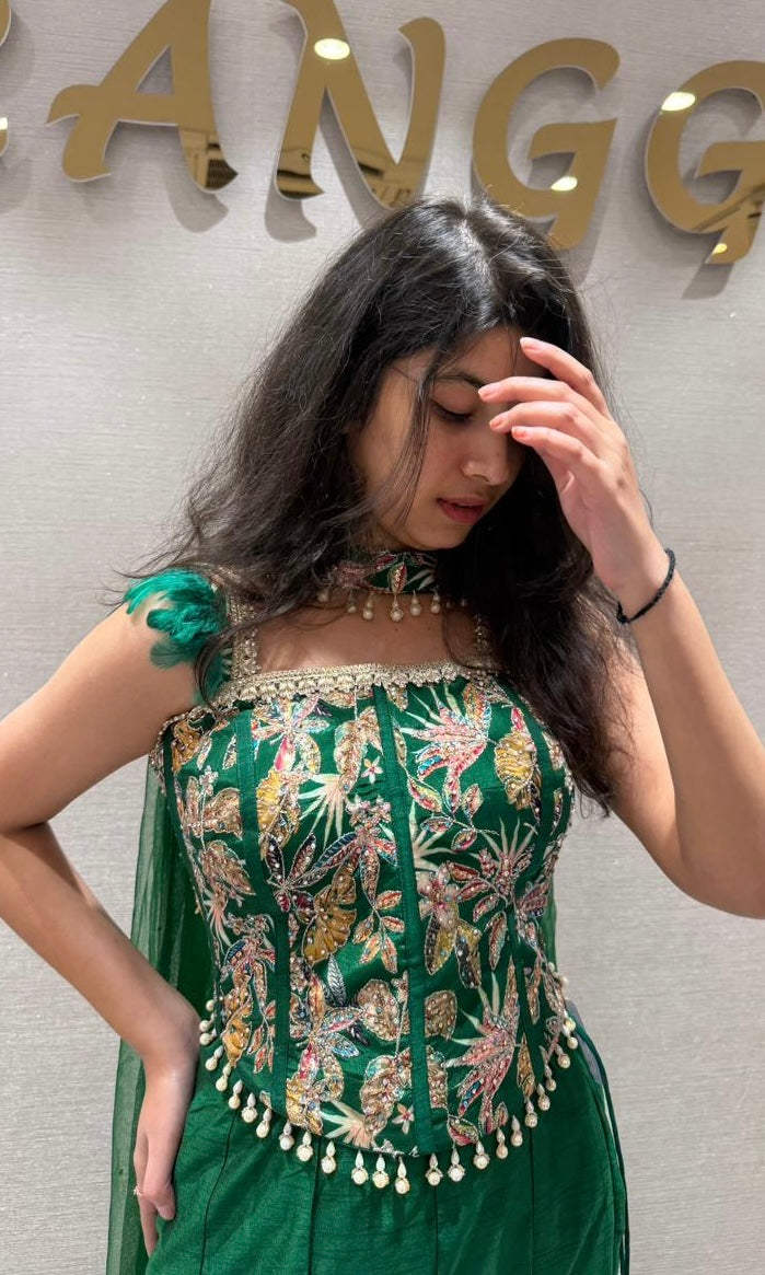 Green fish cut Lehenga