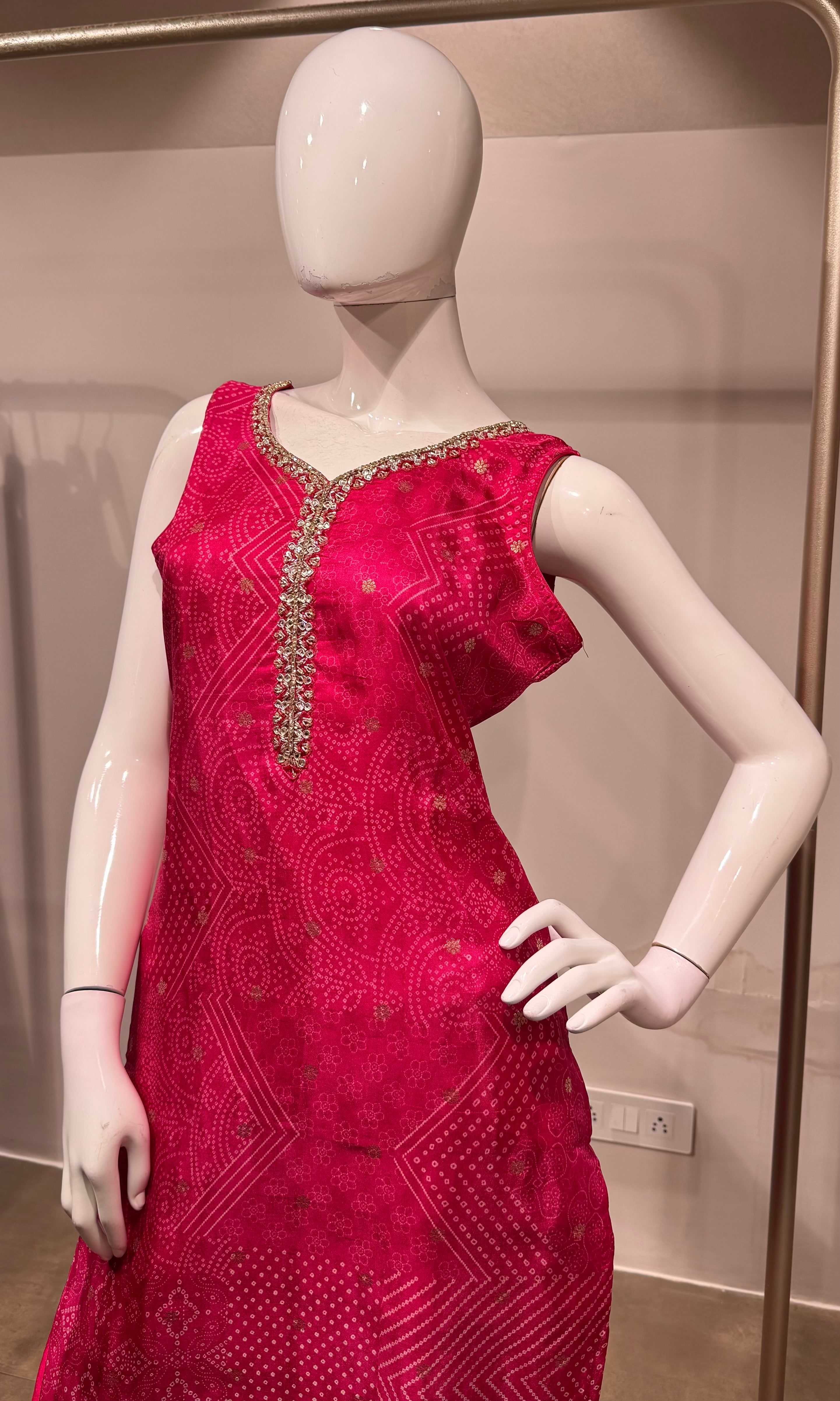 pink Bandhej Kurta set
