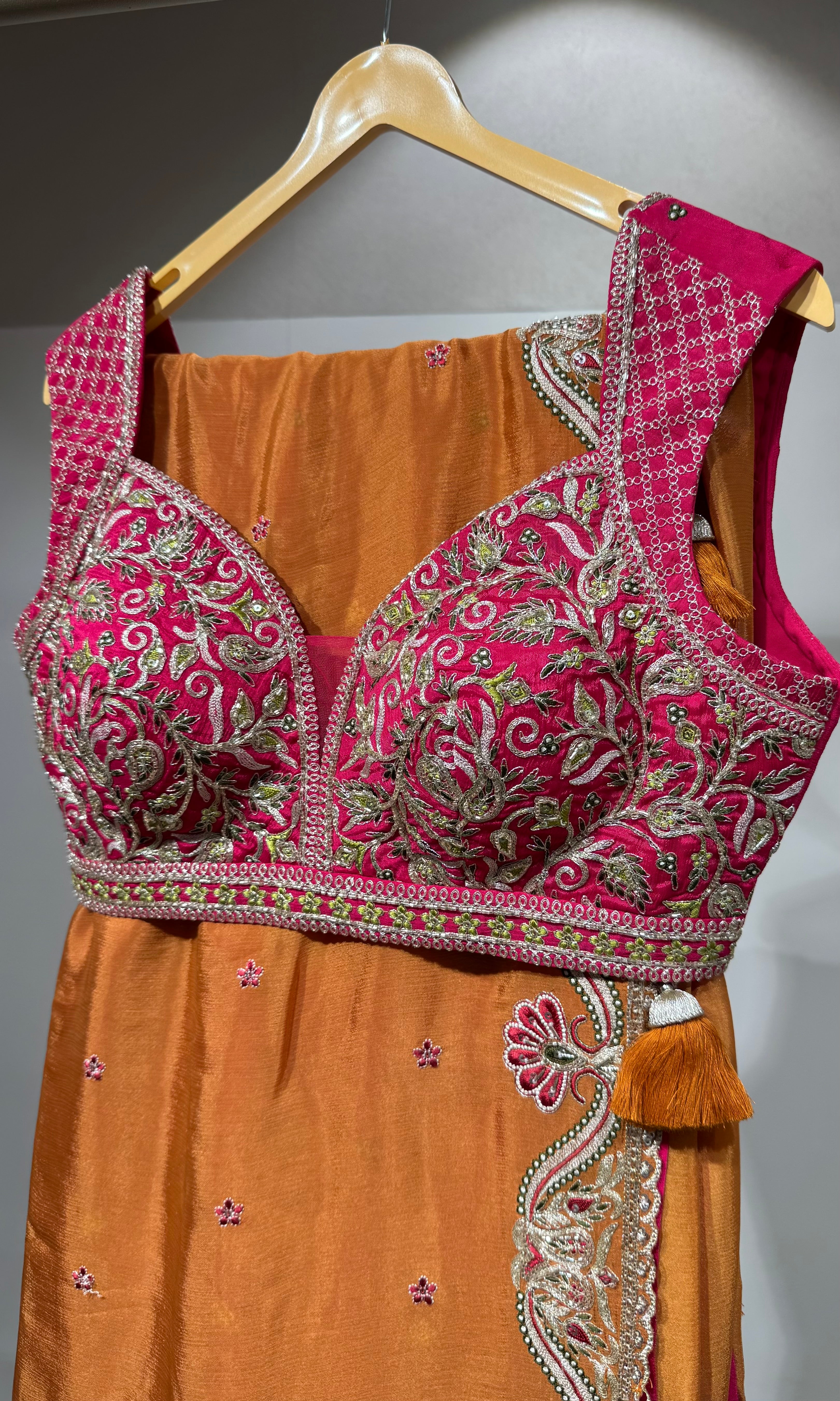 Rust saree with EMBROIDERED blouse