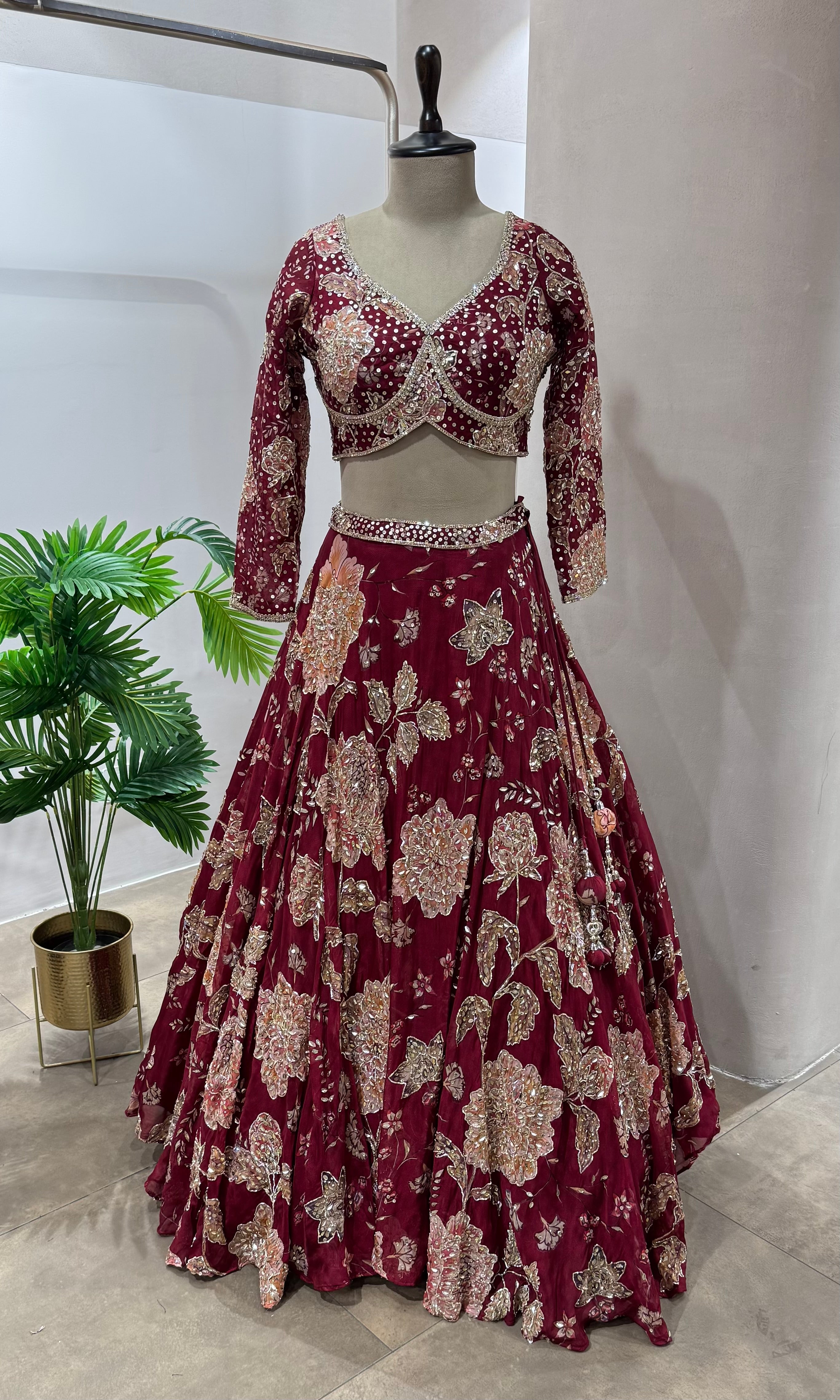 Maroon FLORAL EMBELLISHED lehenga
