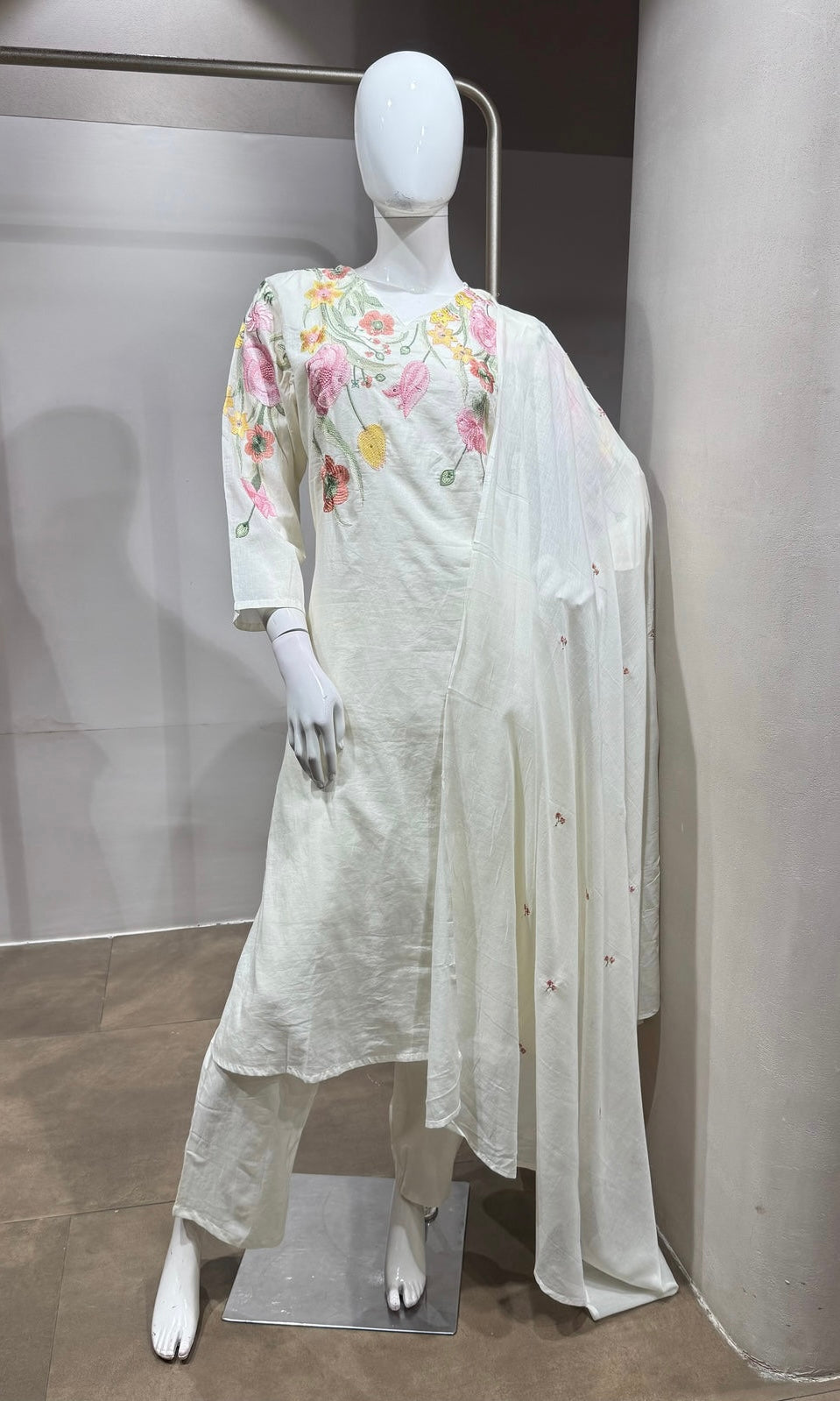White Embroidered Kurta Set with Dupatta