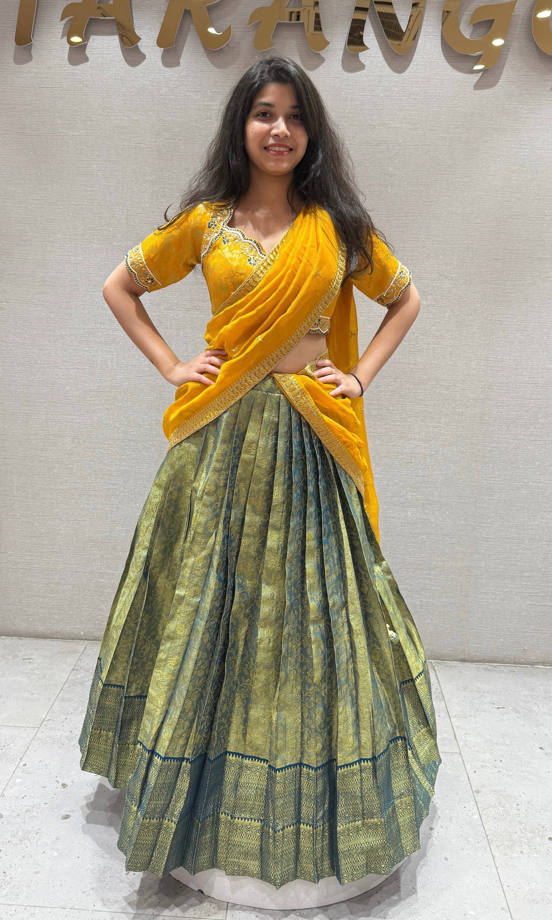 Green pattu Lehenga