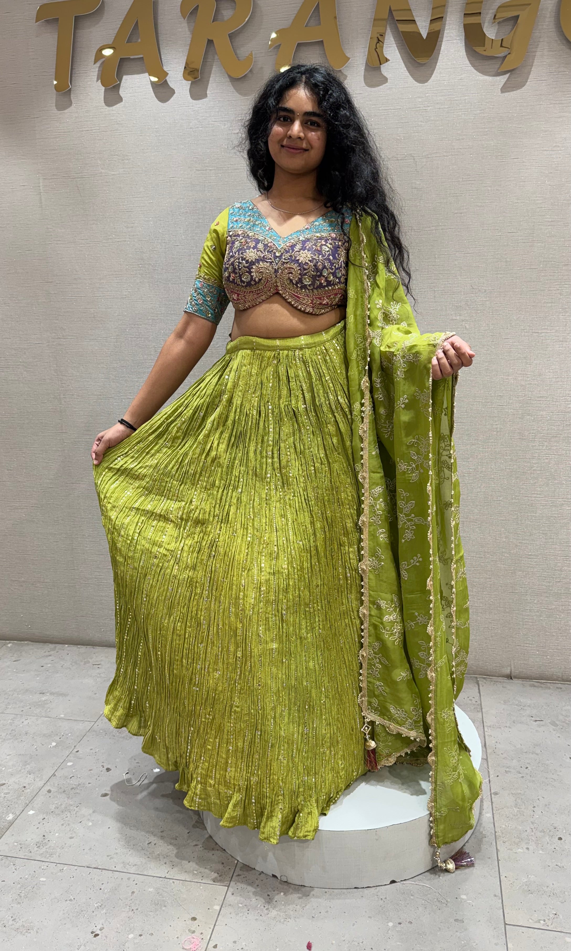 Parrot Green Intricate Embroidered Lehenga