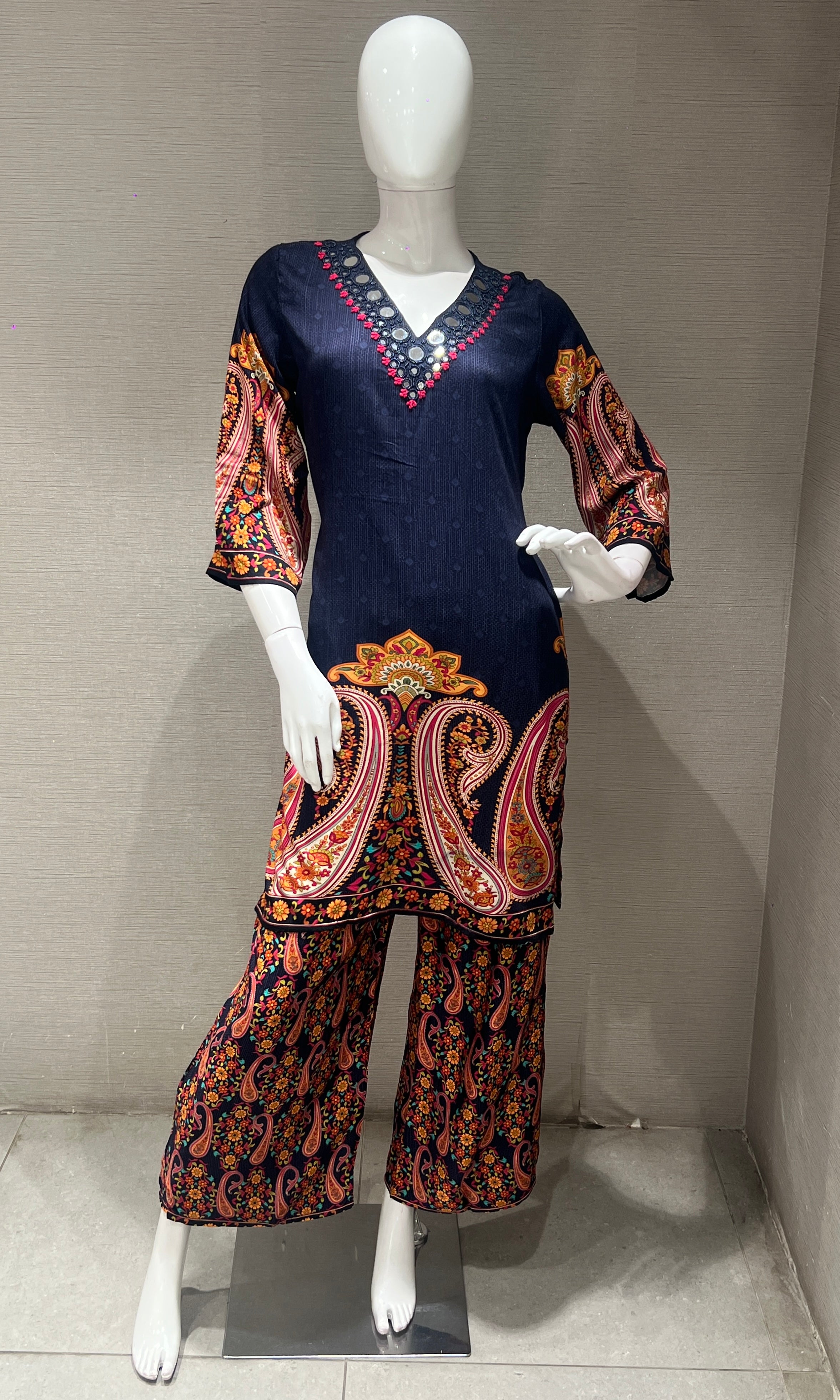 Navy blue Printed Cord Set