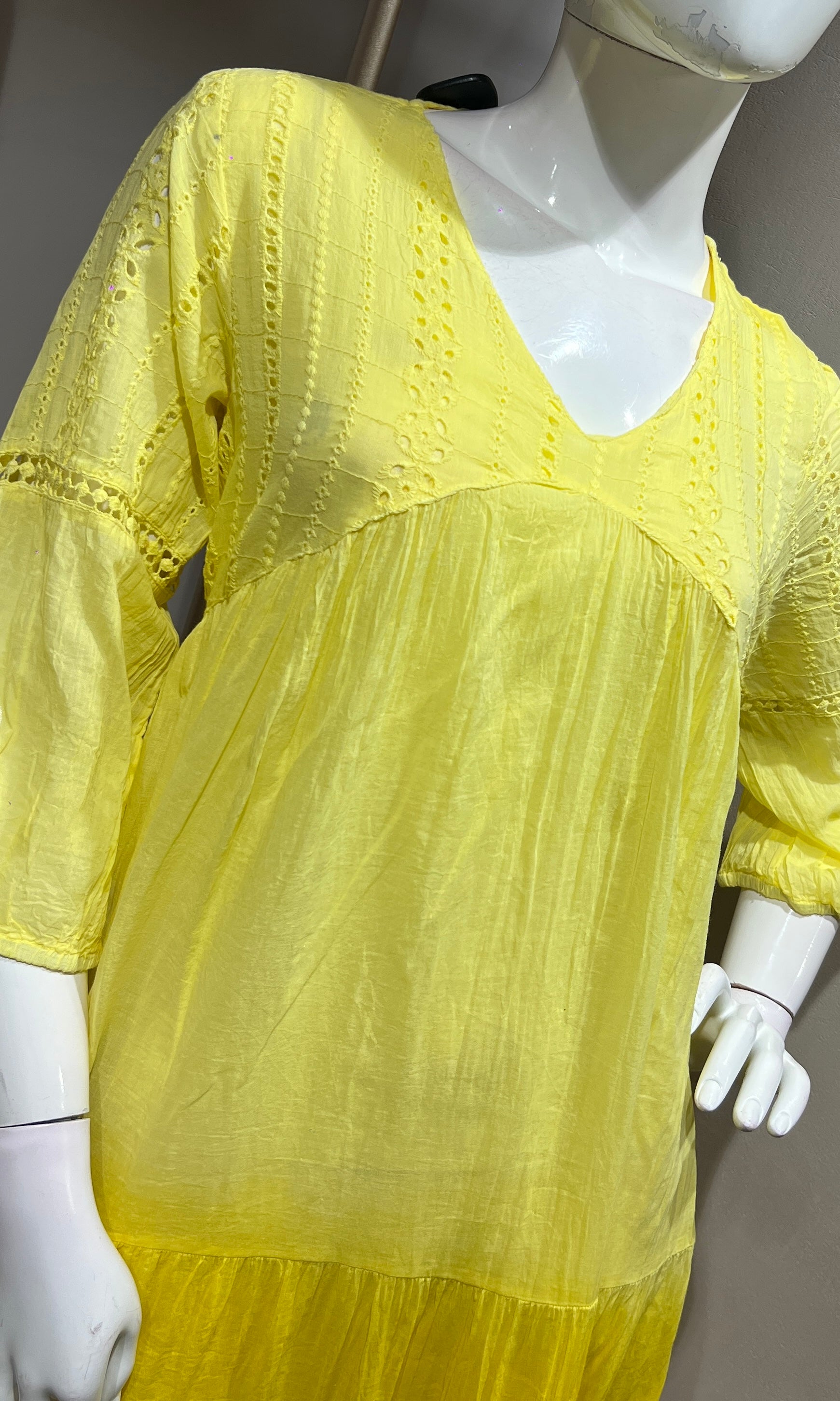 Sunshine Yellow Ombre Tiered Midi Dress