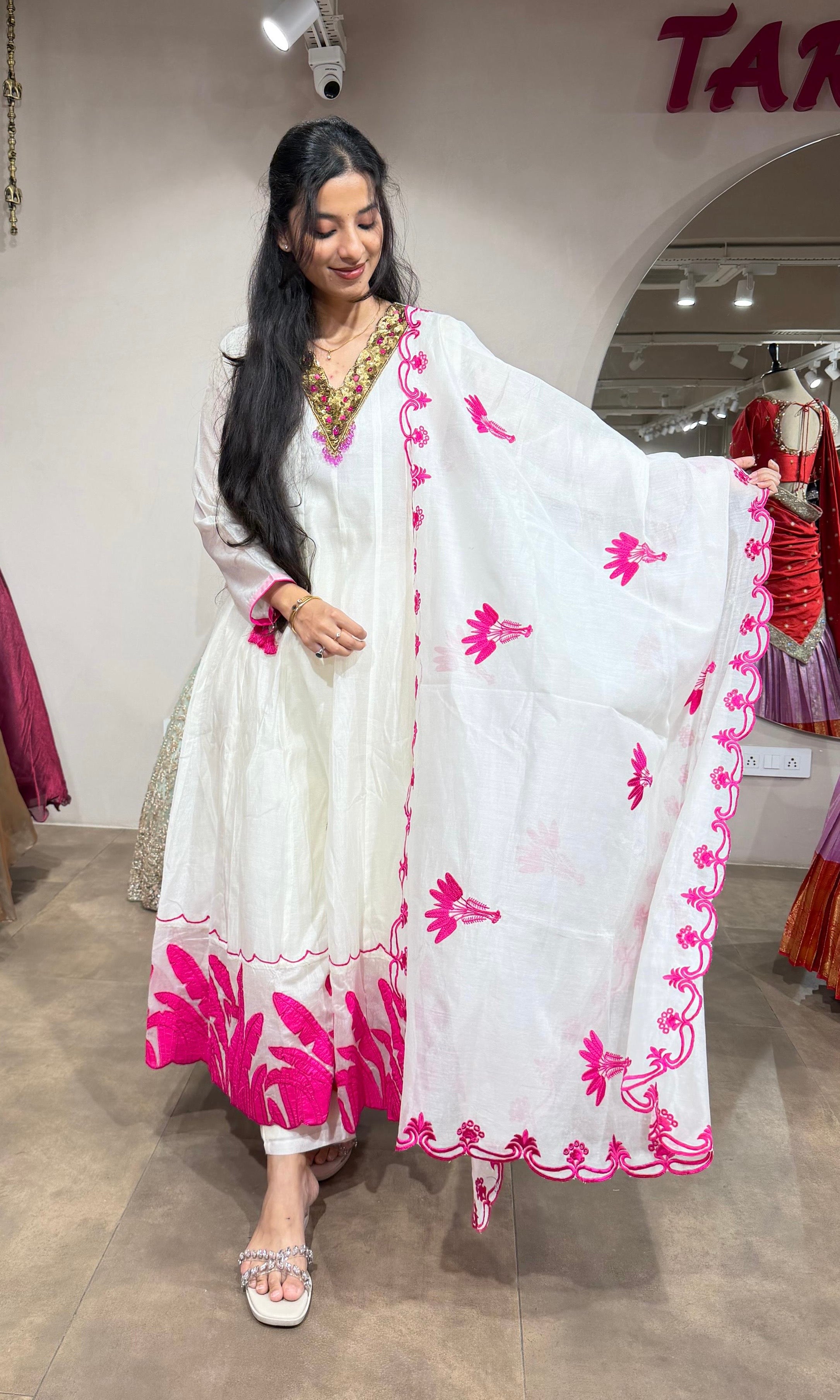 HALF WHITE & PINK ETHNIC ANARKALI SET