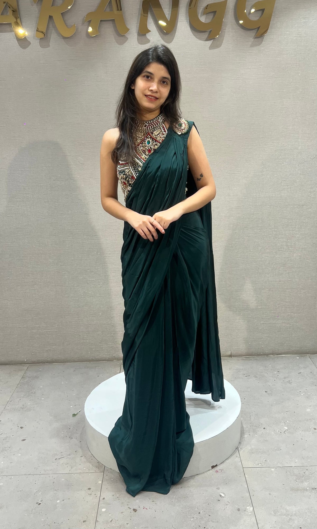 Bottel Green Georgette Saree and Embroidered Blouse