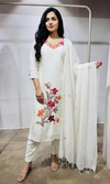 White Cotton Kurta Set with Botanical Embroidery
