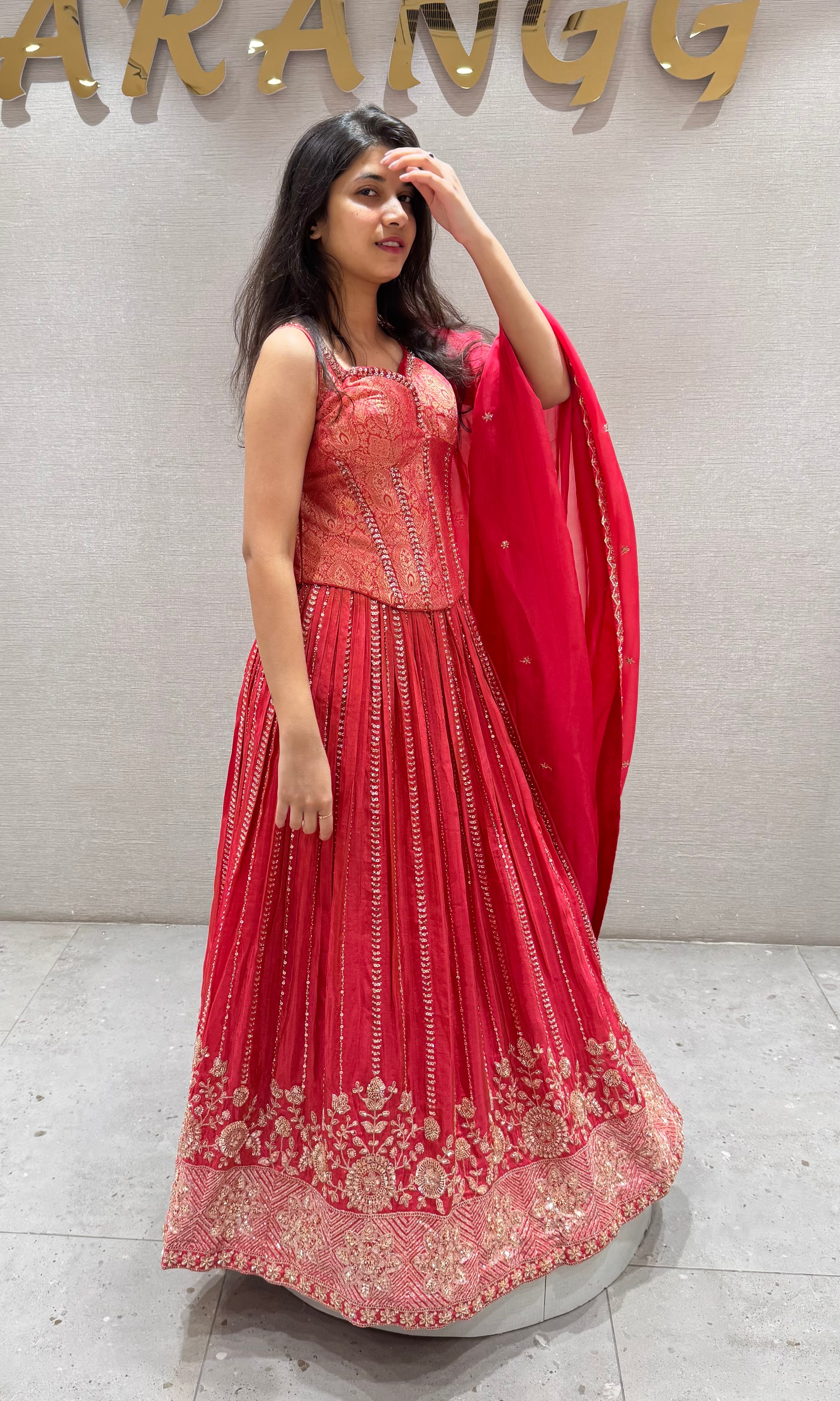 Rani pink EMBELLISHED LEHENGA WITH CORSET BLOUSE