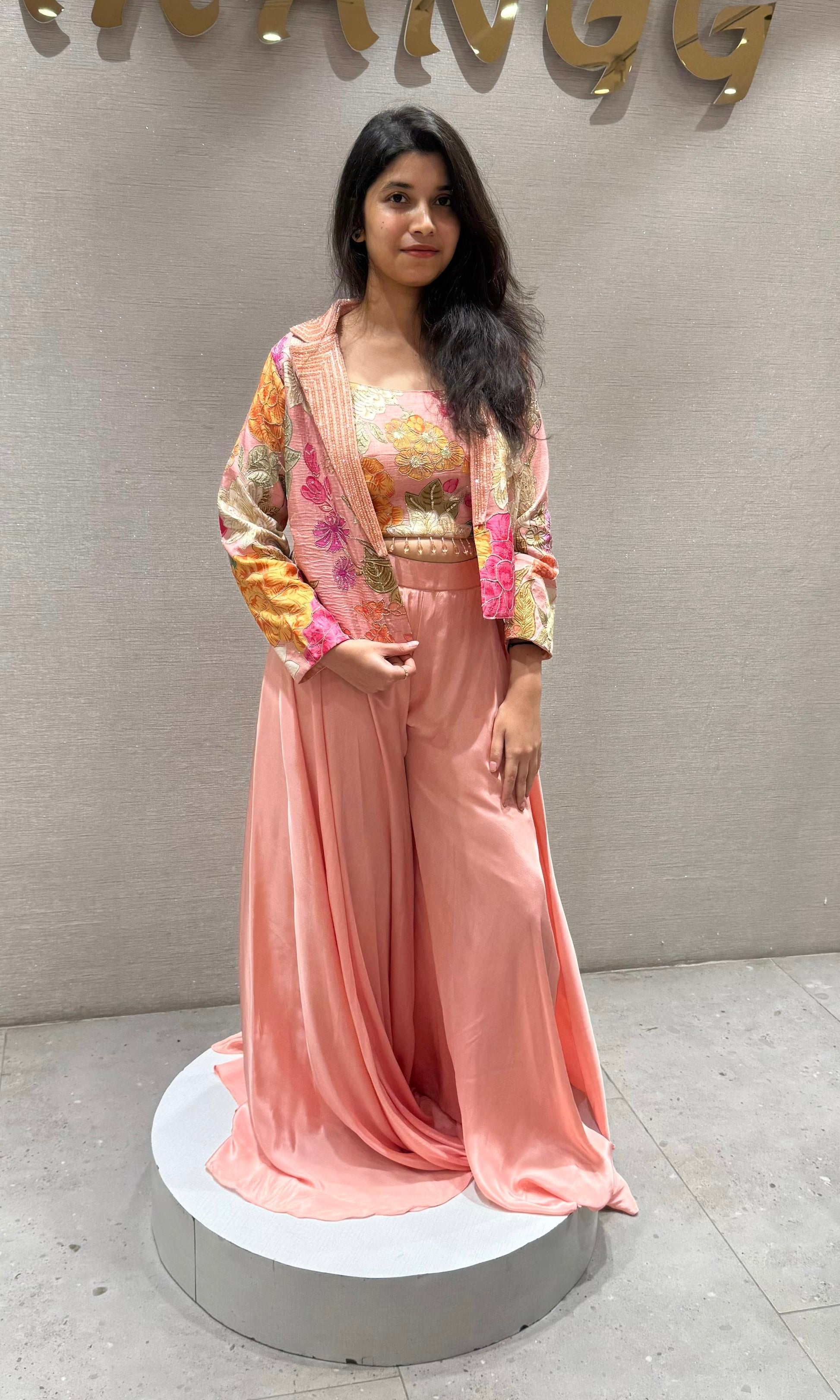 Peach Blossom Garden Jacket Palazzo Set