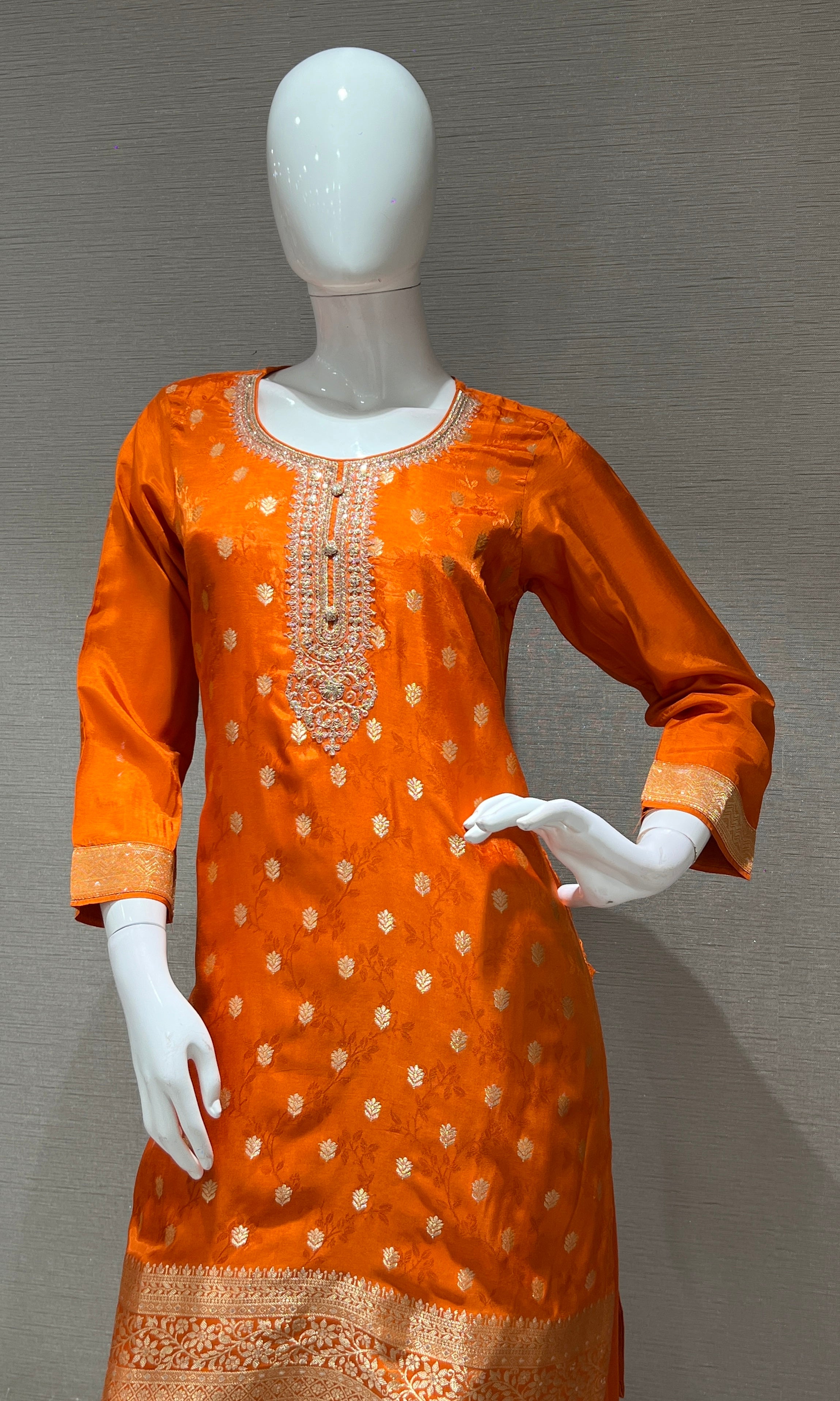 Orange EMBROIDERED kurta set WITH PALAZZO PANTS