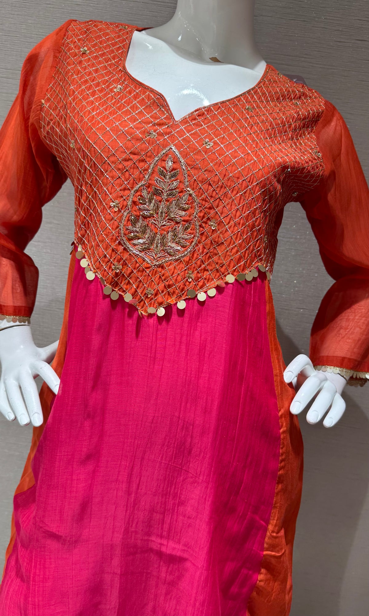 Rust and Pink Embroidered Salwar Kurta Set with Dupatta
