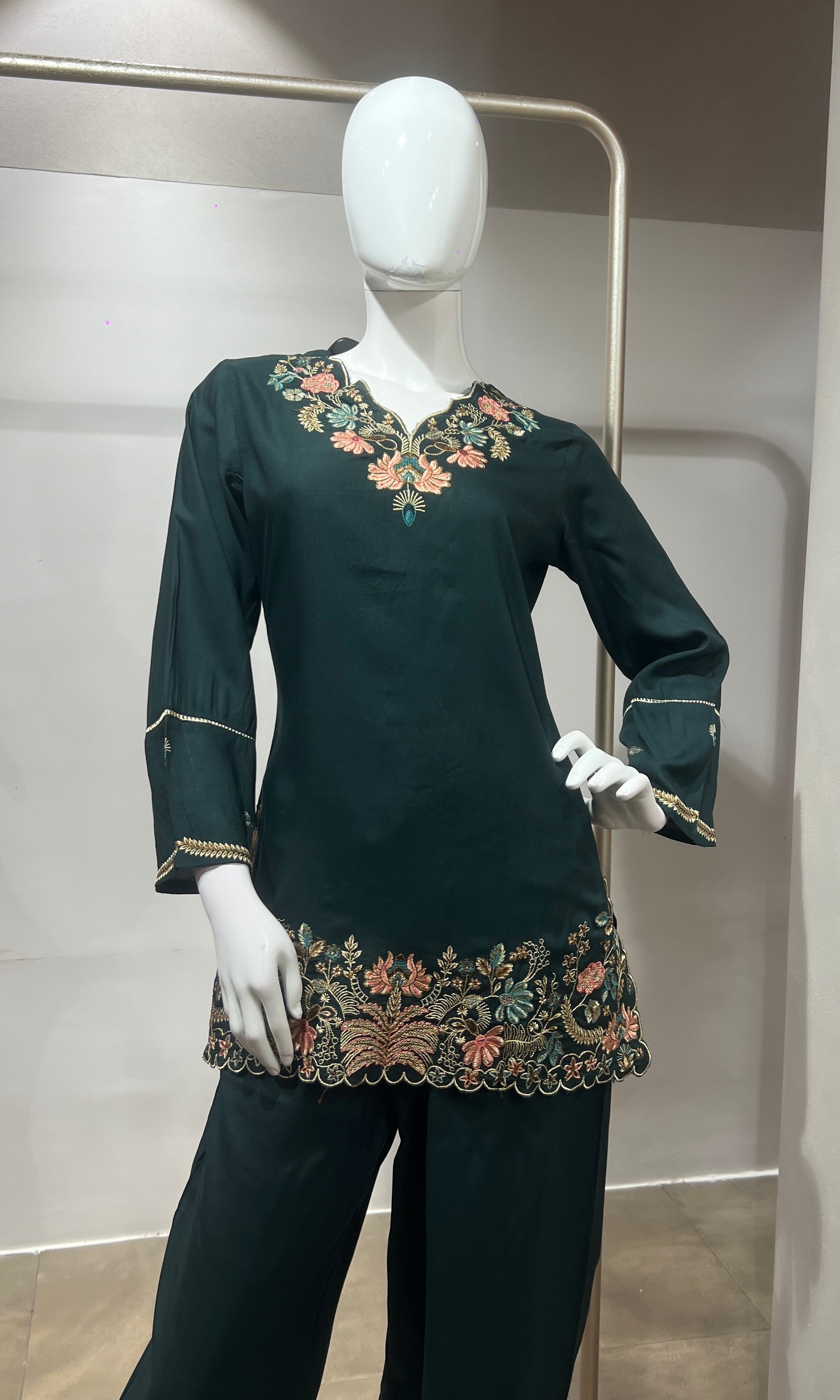 Green Rayon Cotton Ethnic Cord set