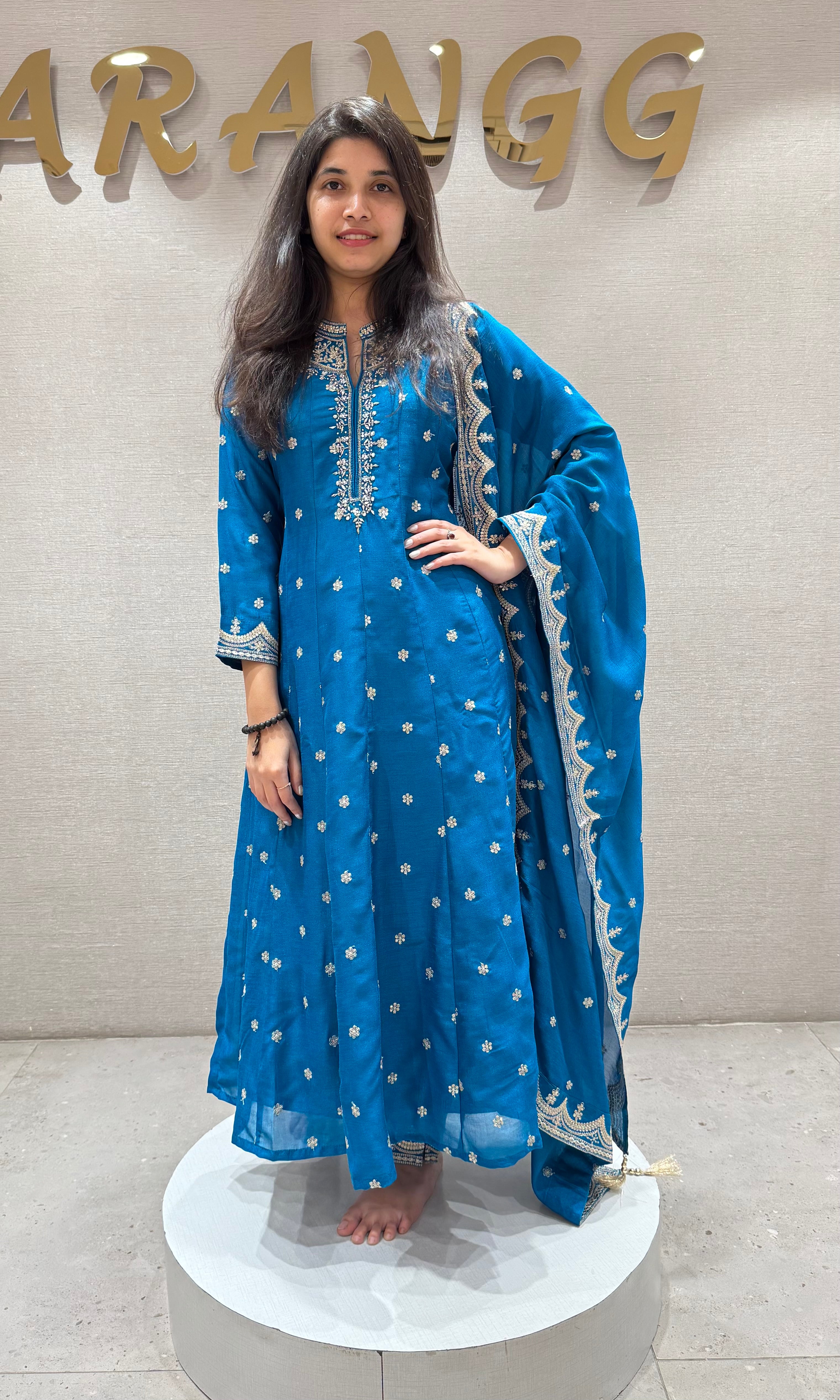 Rama blue EMBROIDERED Anarkali SET