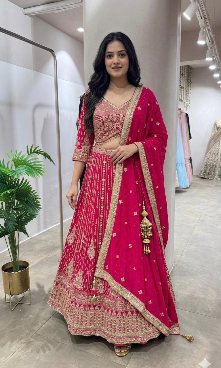 RANI Pink Lehenga Set with Gold Embroidery