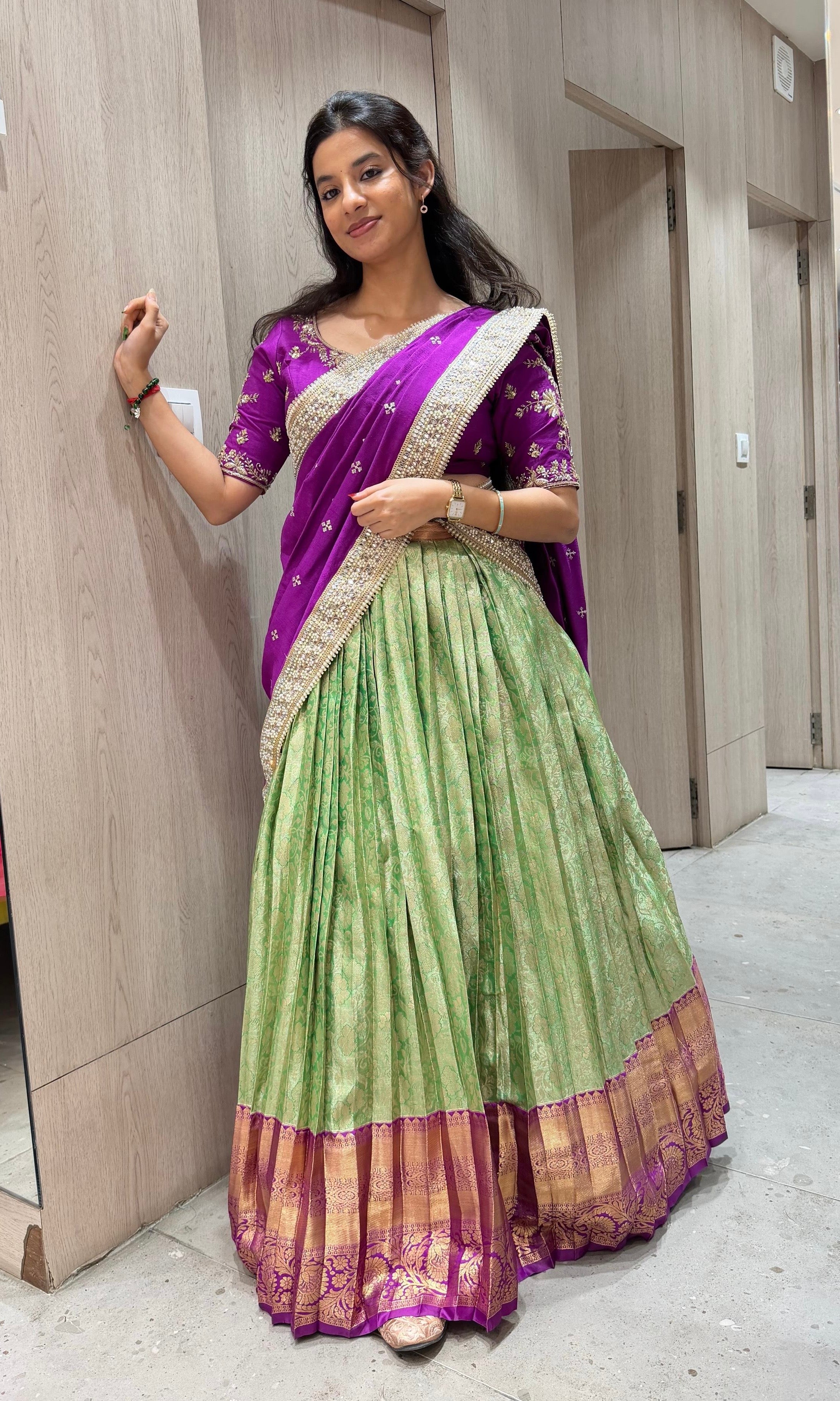 Violet pattu Lehenga