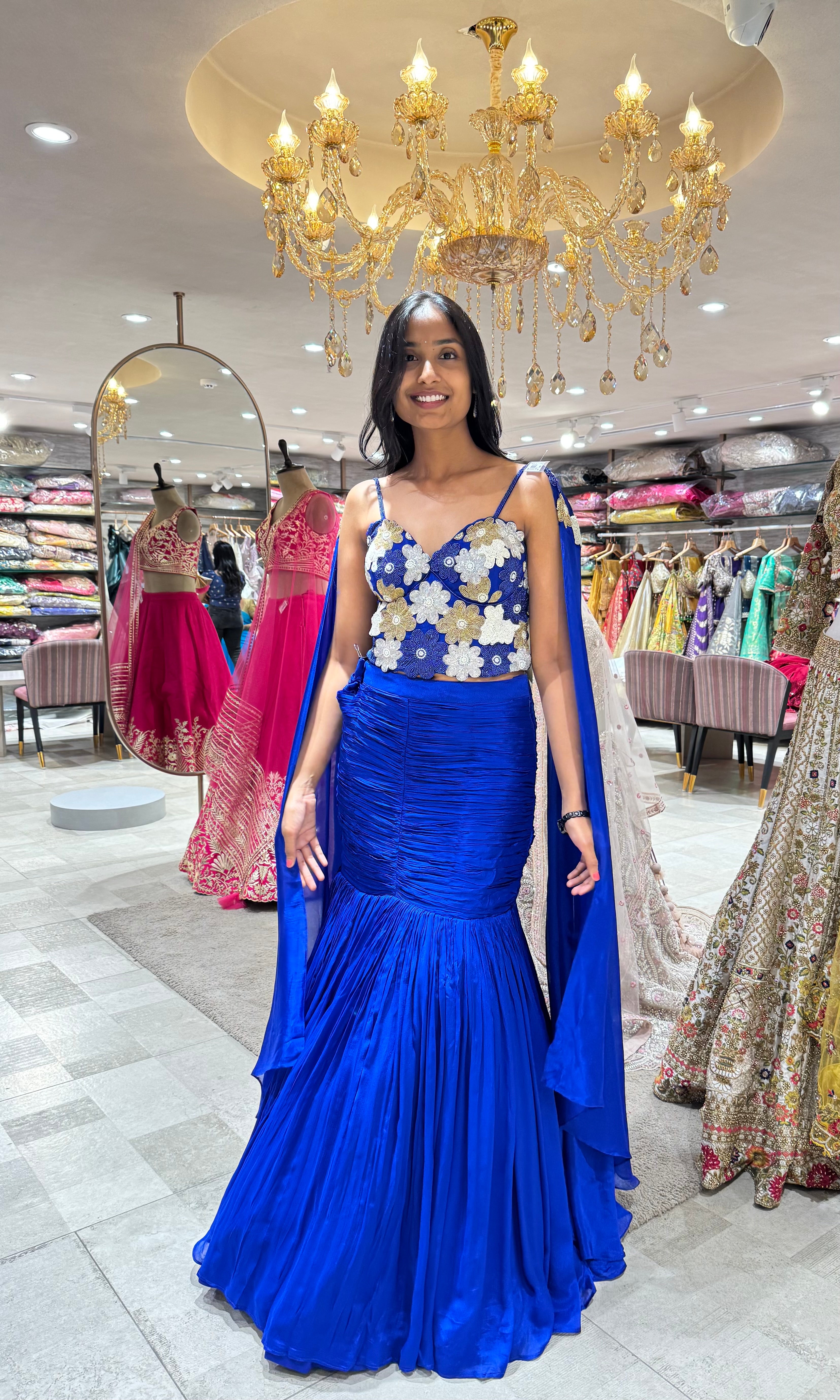 BLUE EMBELLISHED CORSET BLOUSE LEHENGA