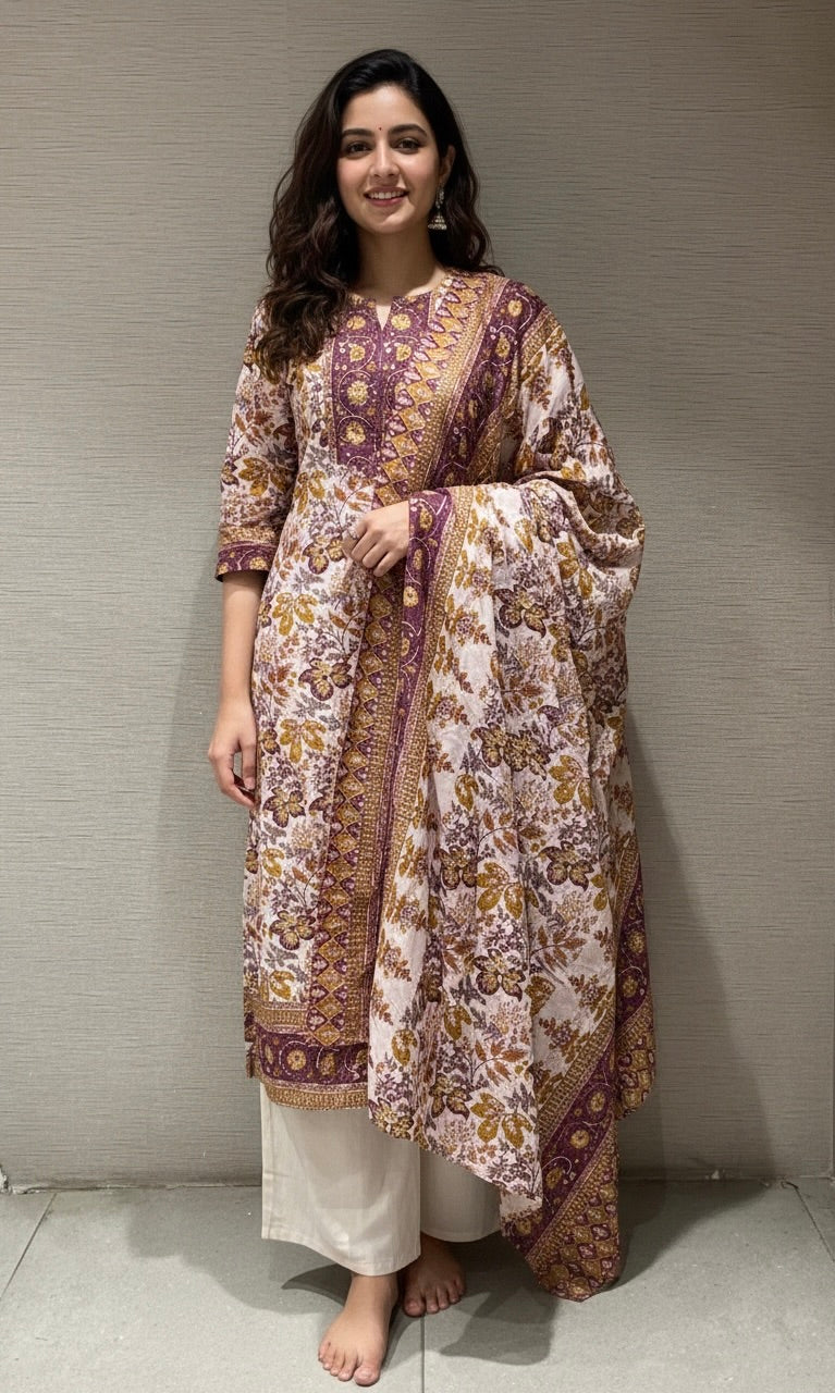 Purple FLORAL PRINTED kurta set