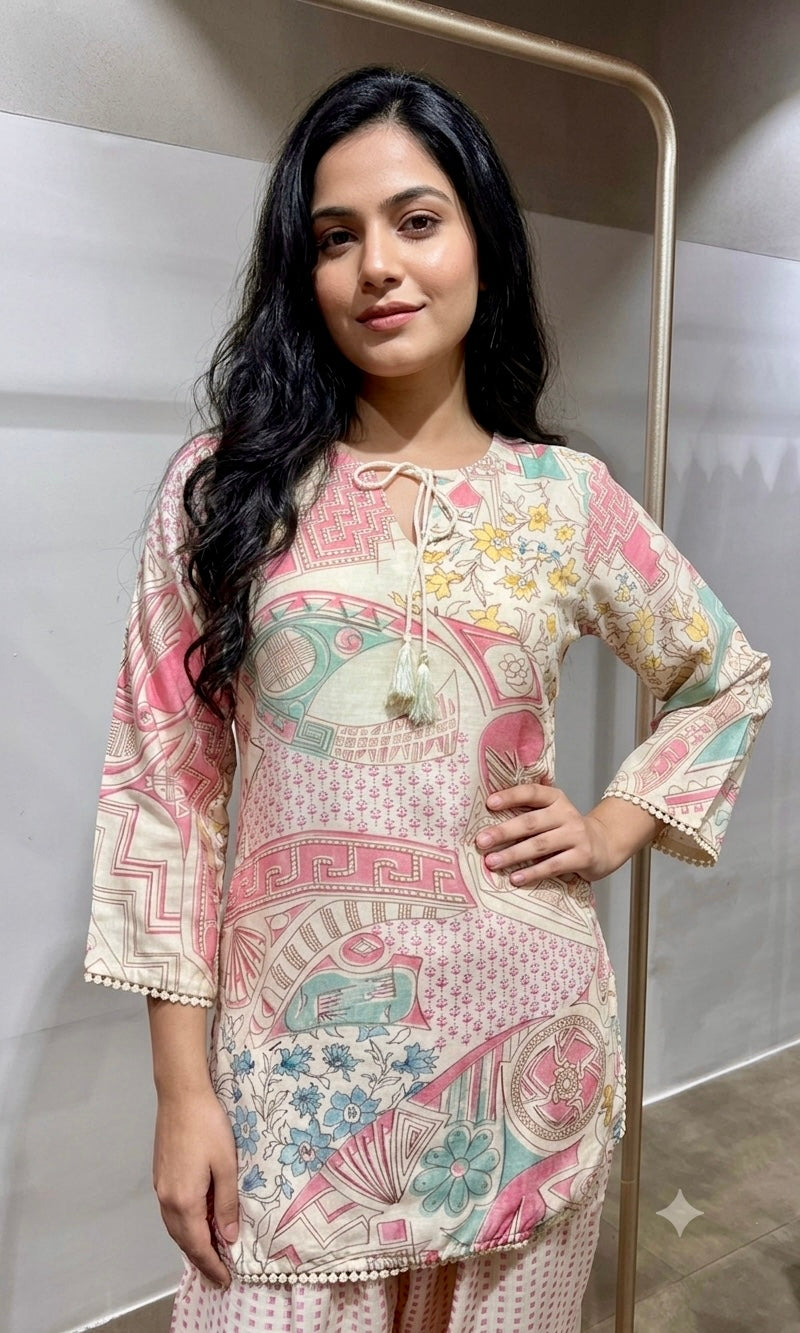 PINK Pastel Floral Printed Farsi salwar