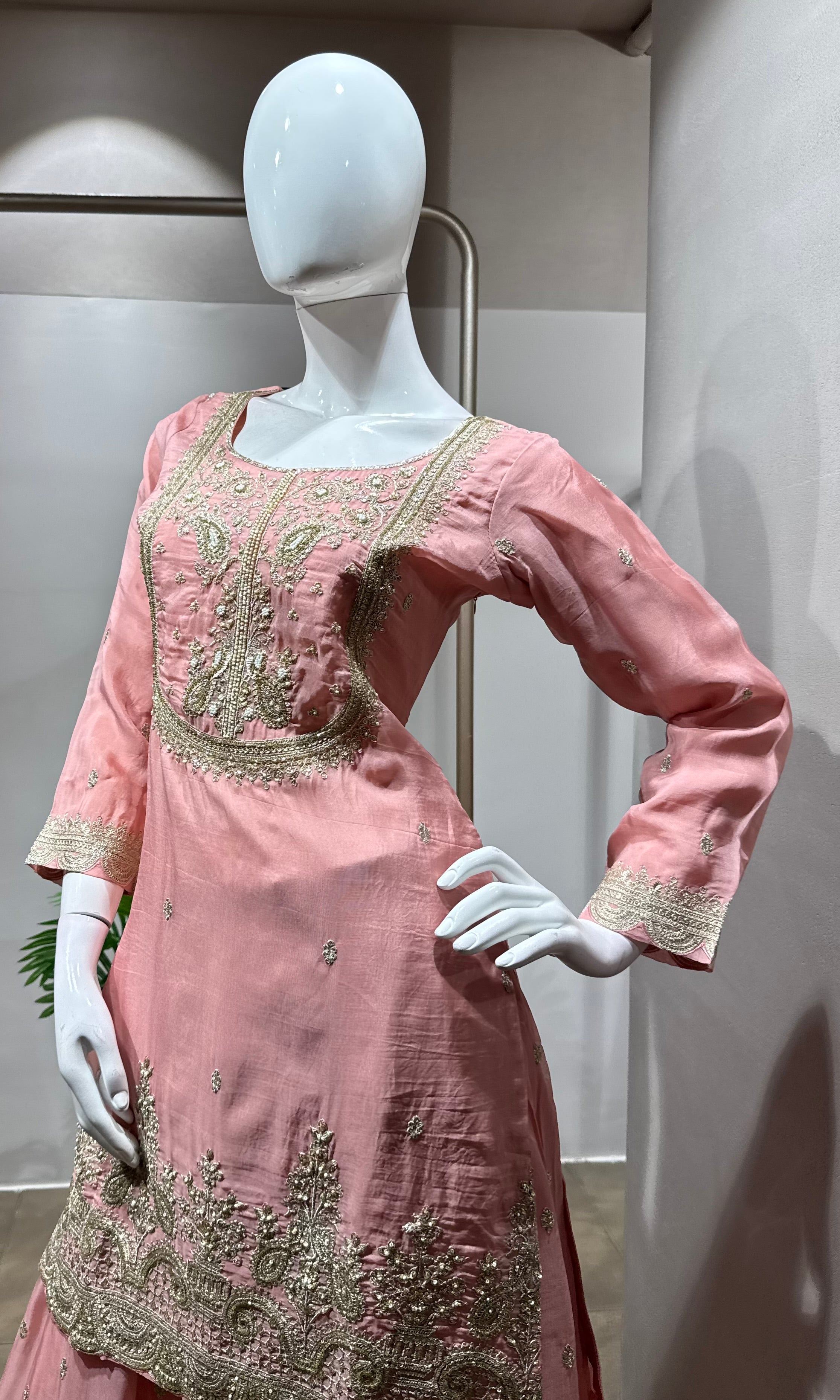 pink silk embroidered sharara set