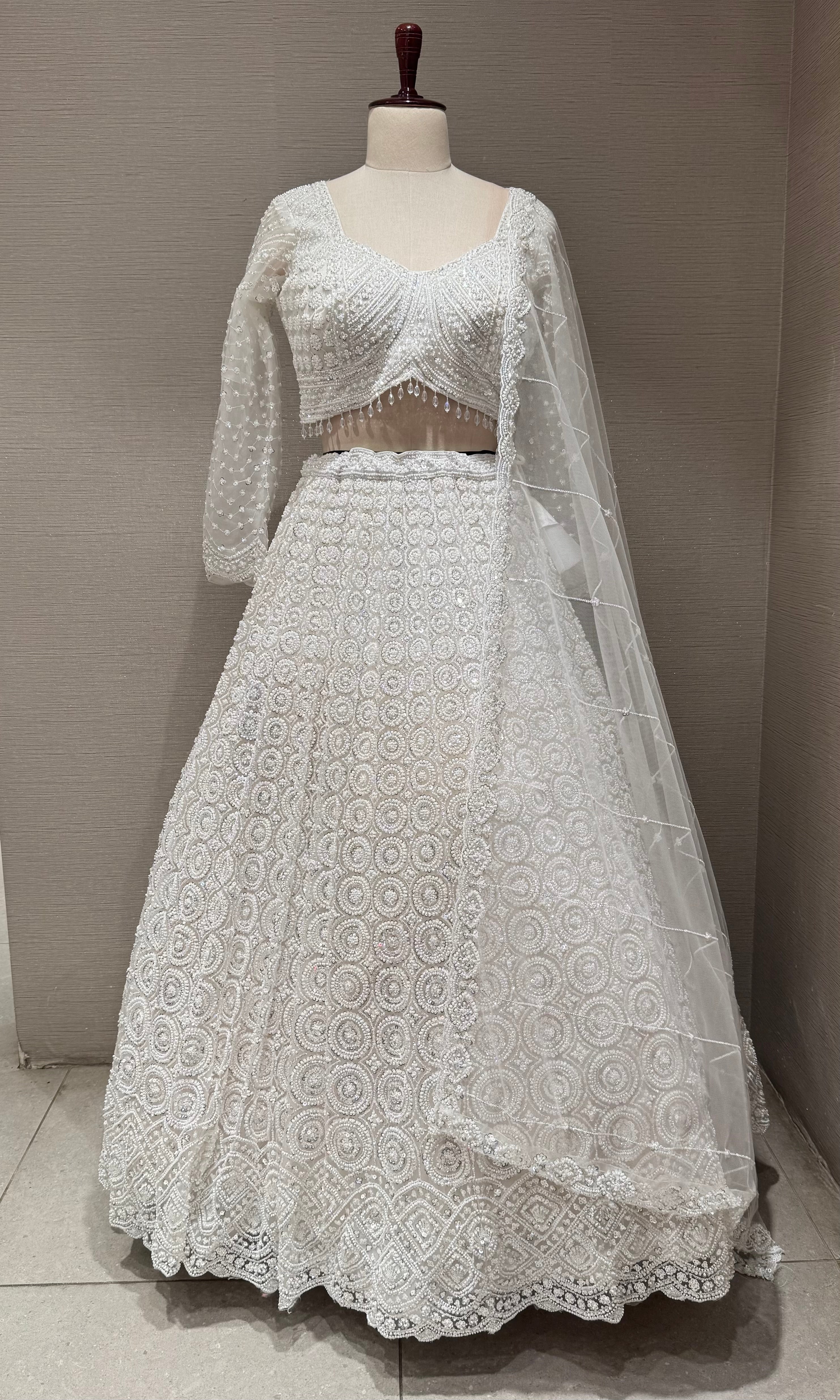 White Sequins and Beads Heavy Embroidered Lehenga
