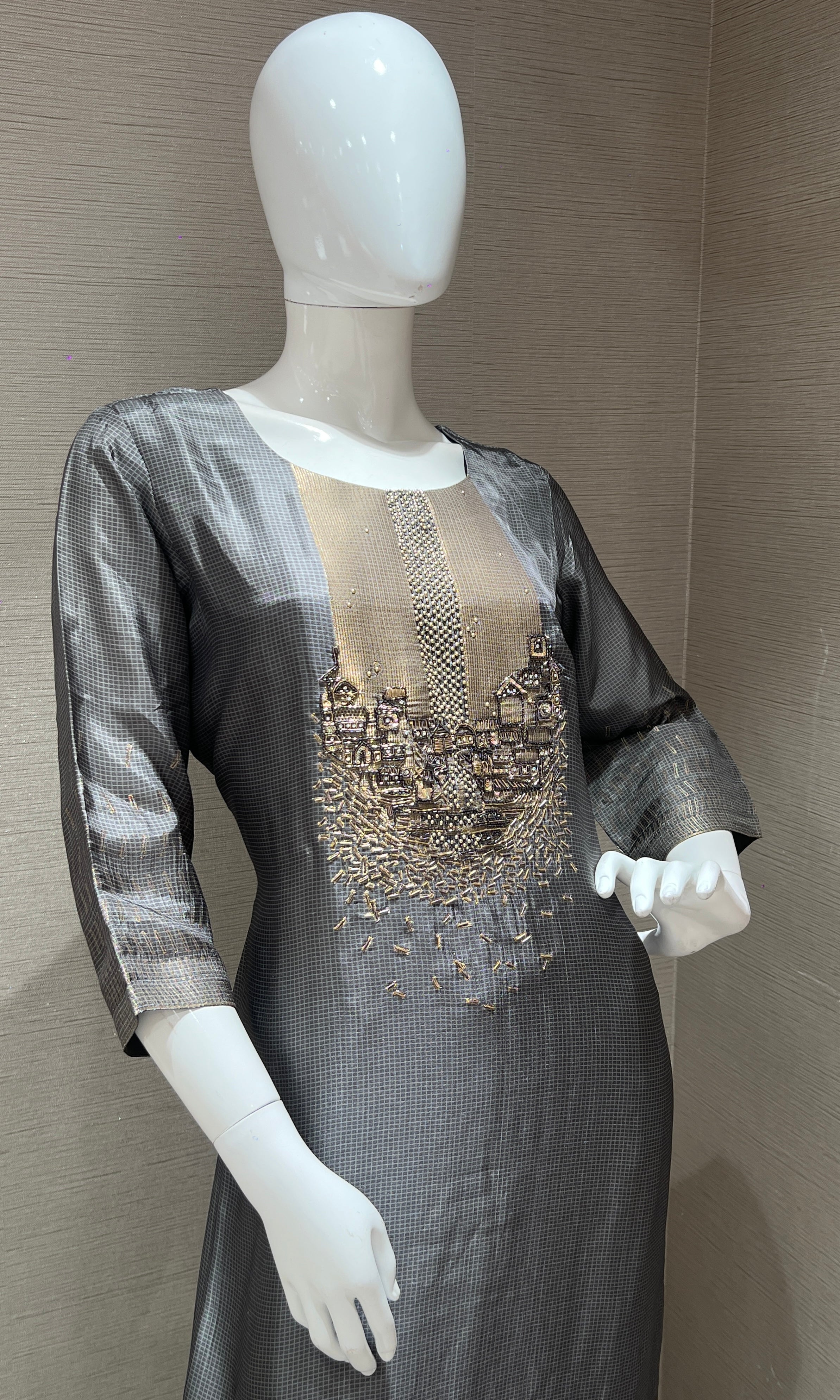 Grey Gold Embroidered Ensemble kurta set