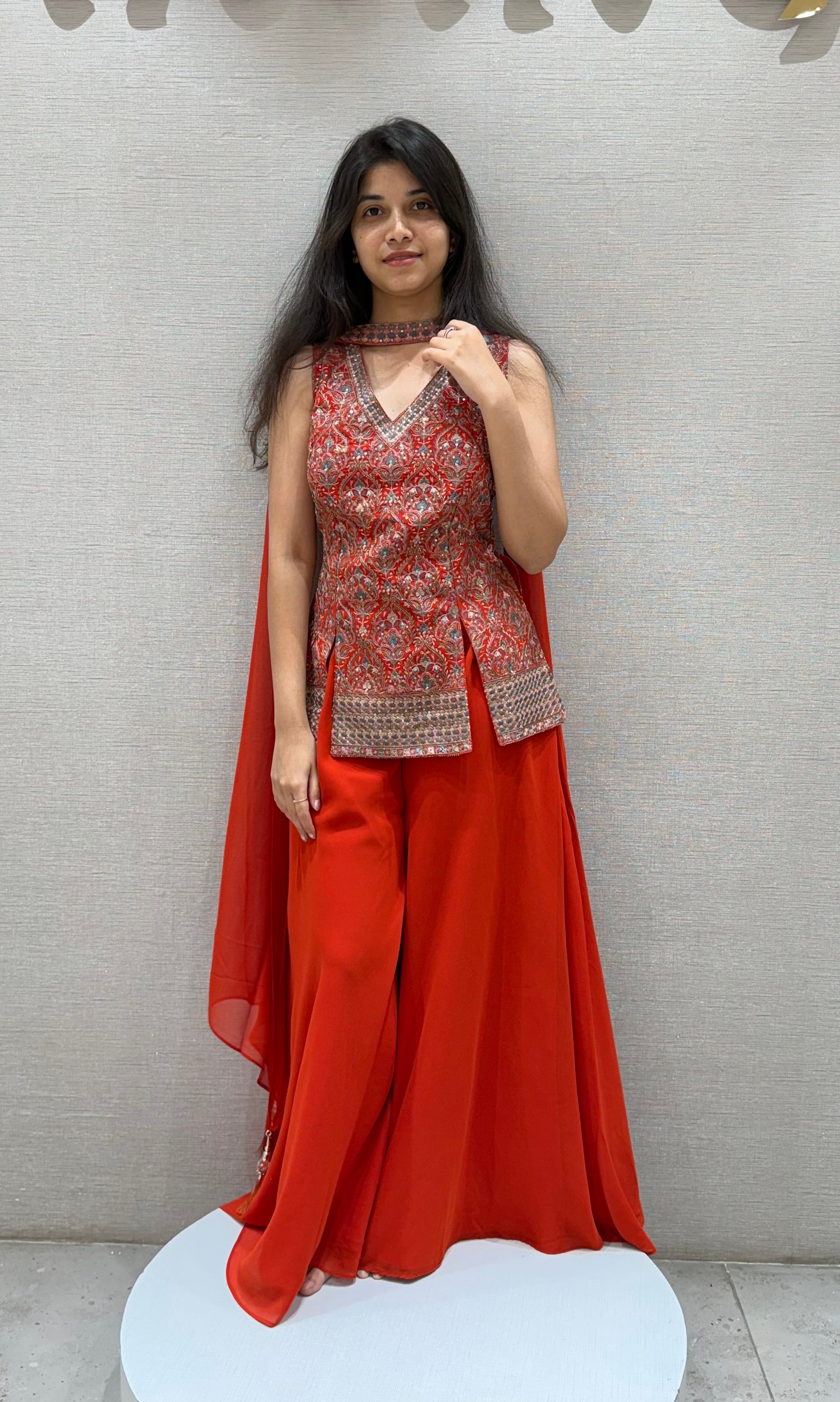 Rust EMBROIDERED PEPLUM PALAZZO SET