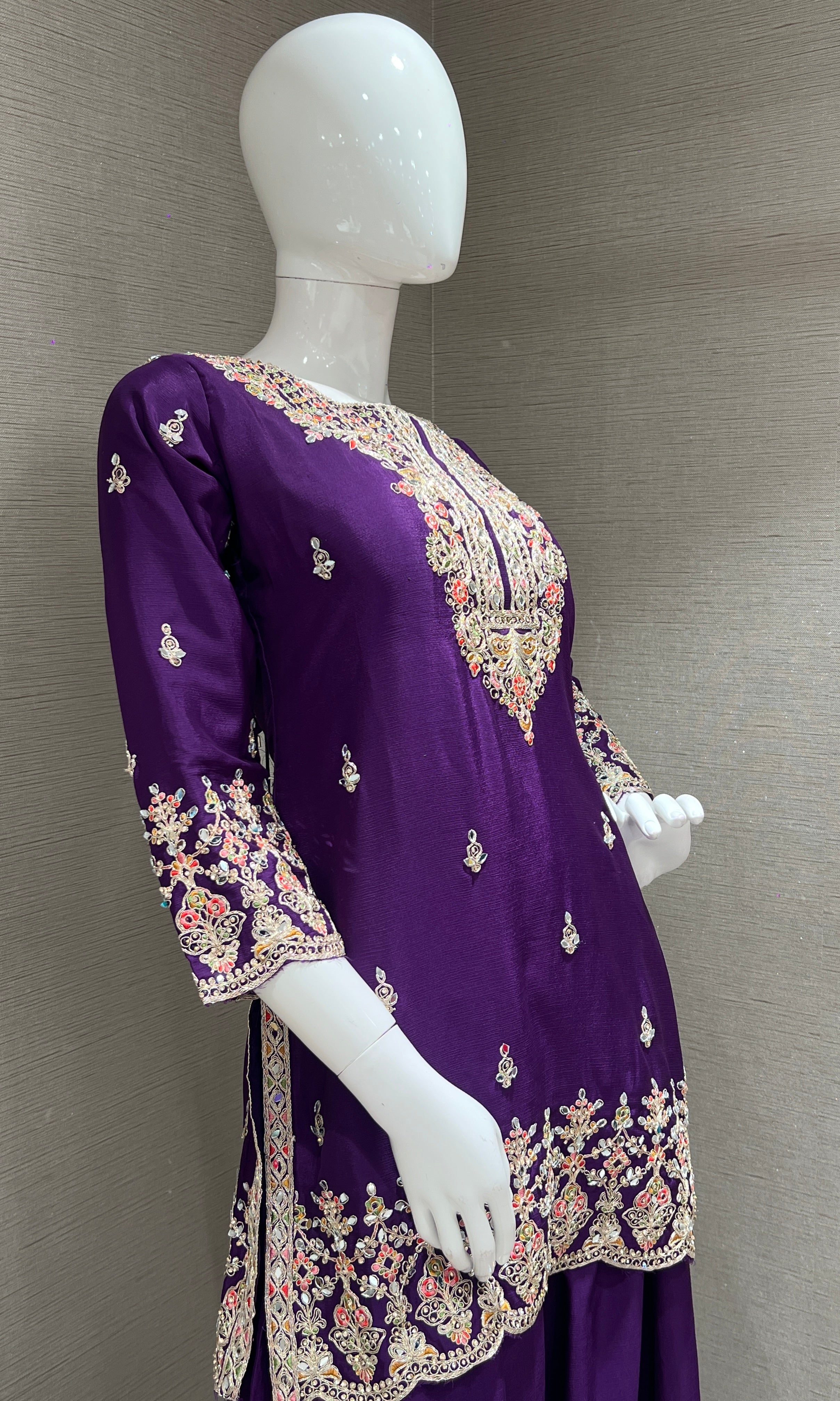 Purple and gold embroidered palazoo