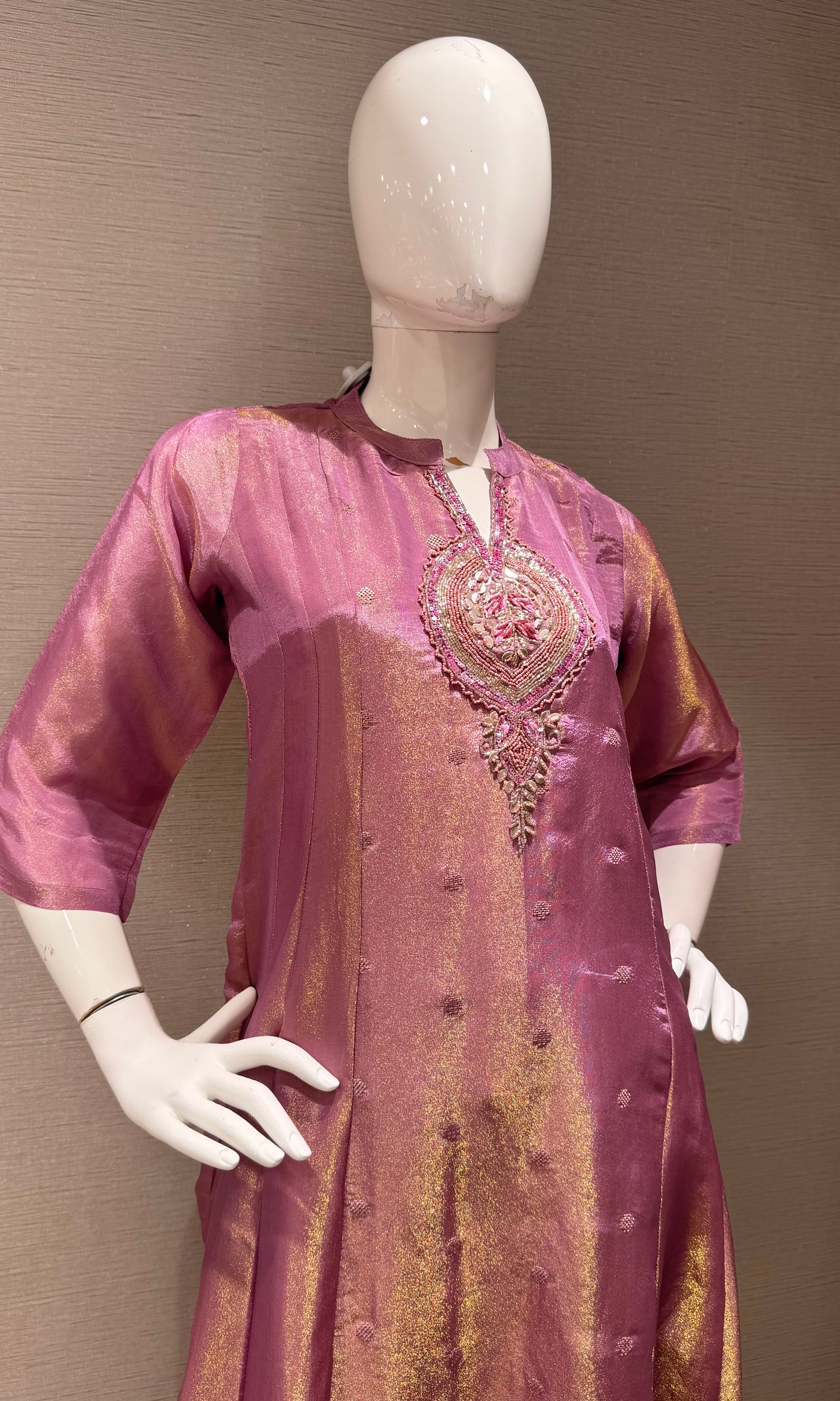 Lilac Gold Shimmer a line kurta set