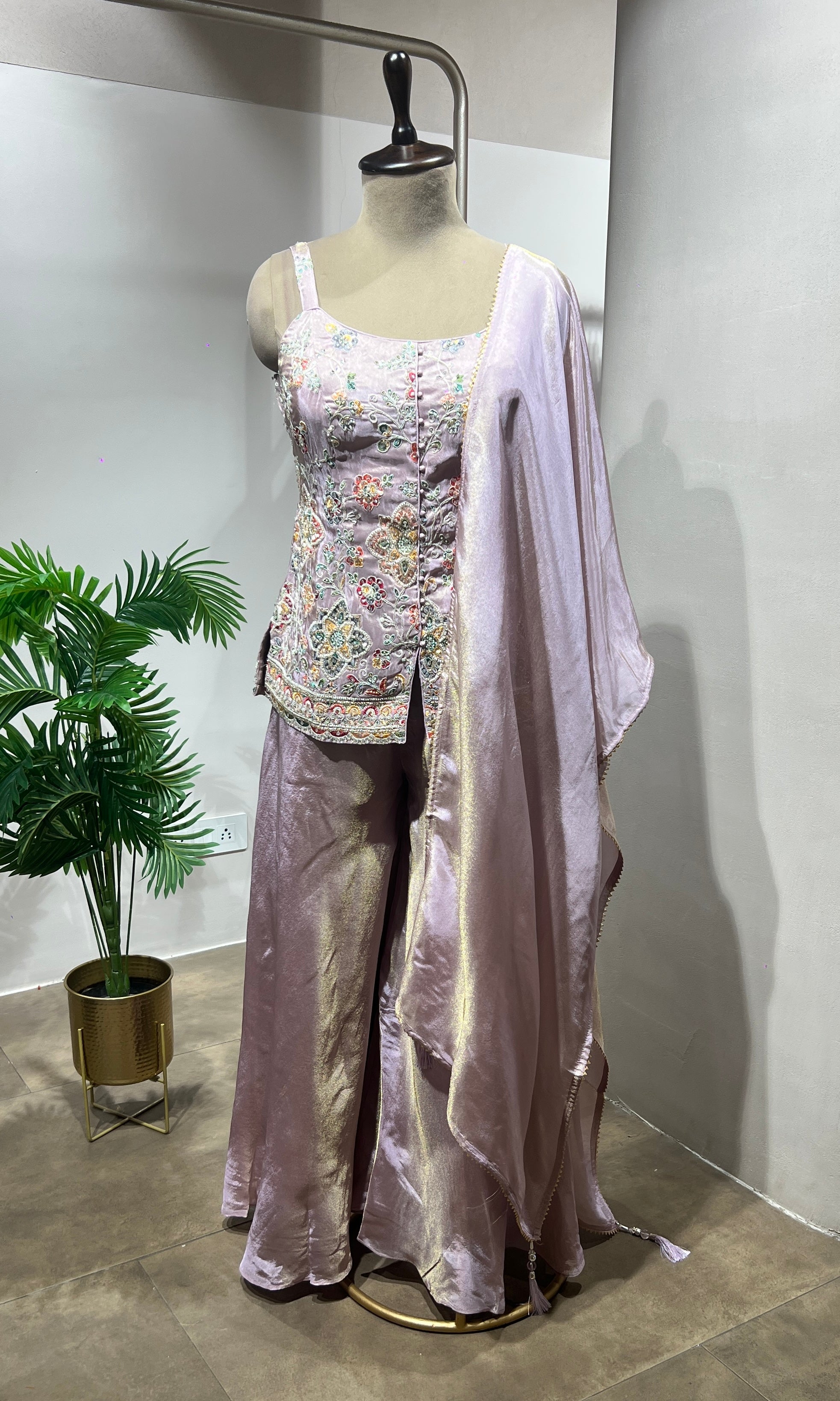Lavender Shimmer Tissue Peplum Suit