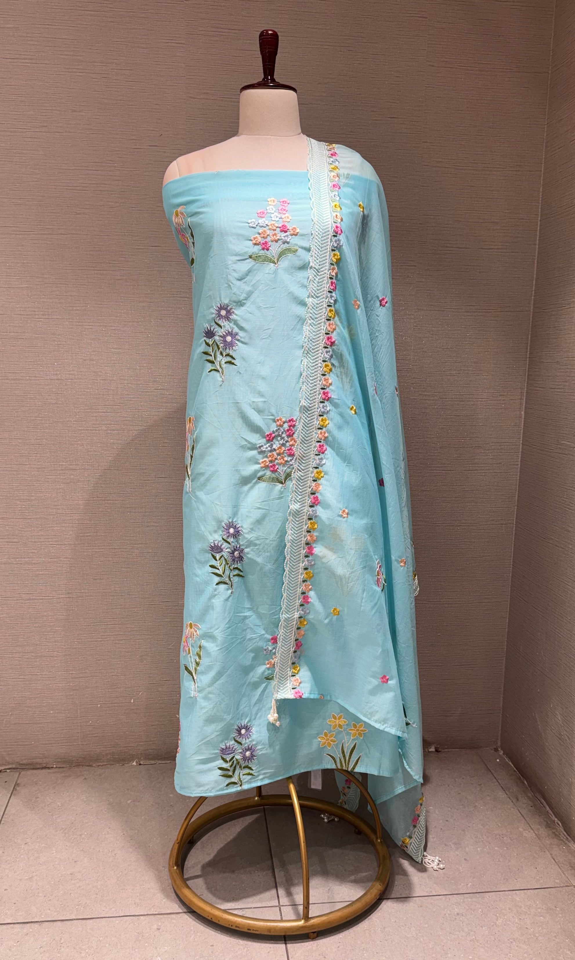 Sky Blue Floral dress material