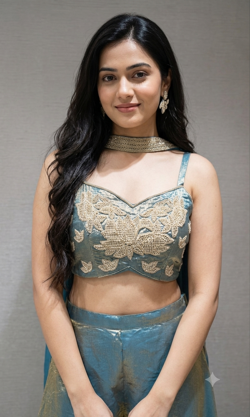Sea Blue A-Line Shimmer Tissue Palazzo Set