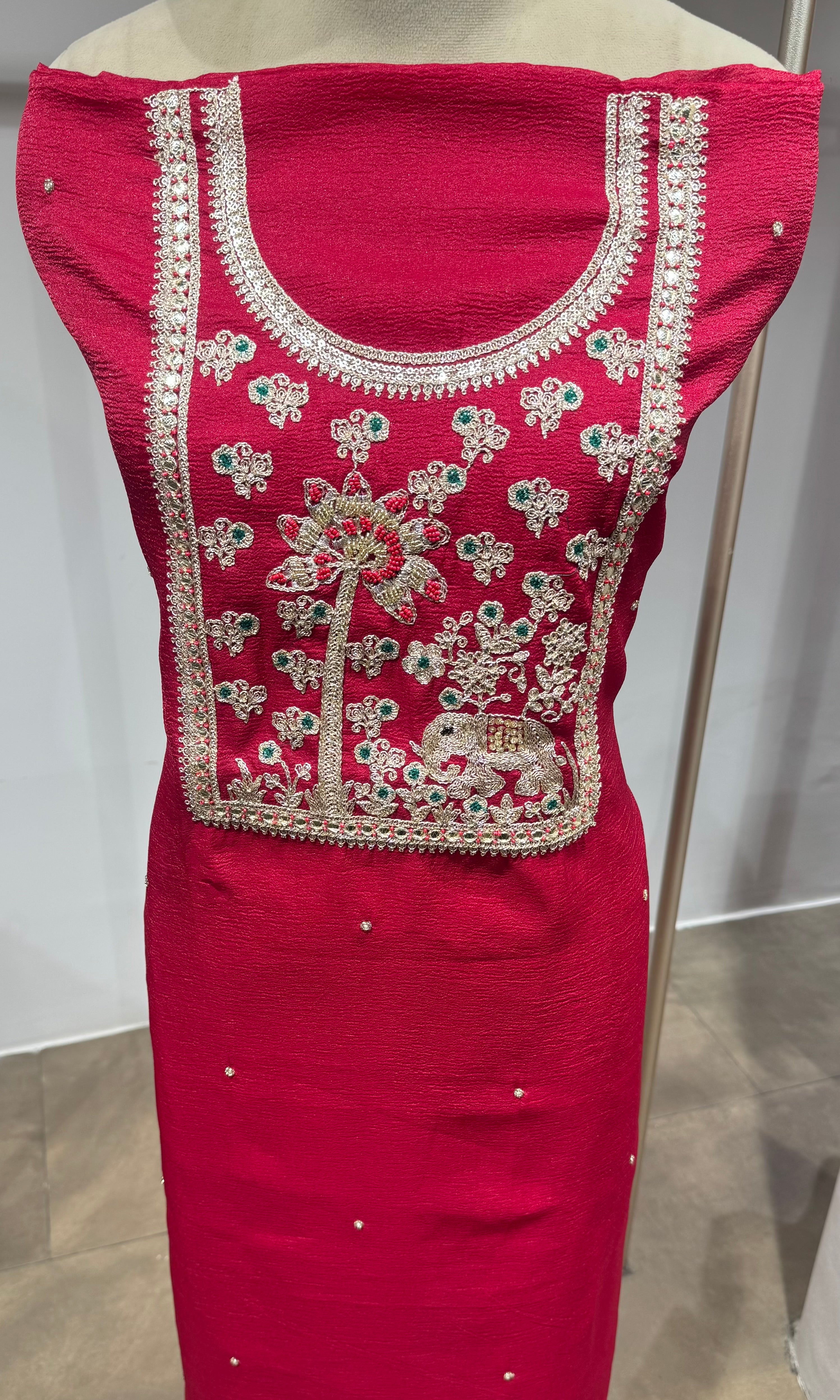 Red ETHINC DRESS MATERIAL WITH BANARASI DUPATTA