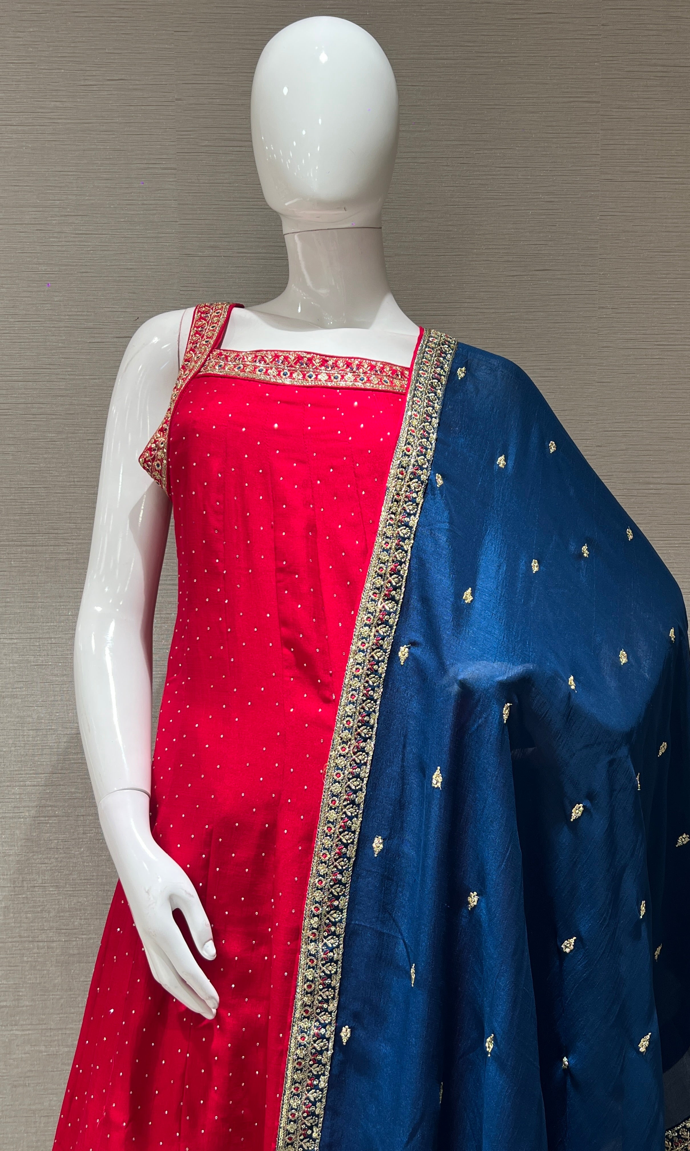 Rani pink kurta set with contrast Dupatta