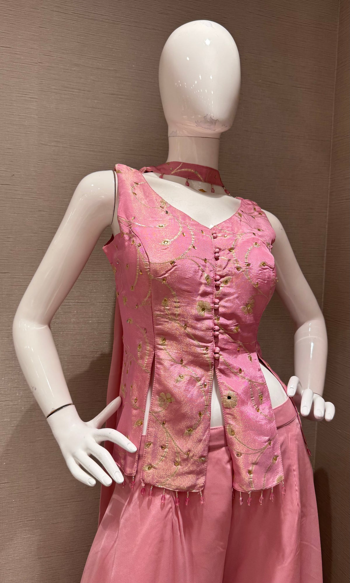 ROSE PINK Georgette PEPLUM PALAZZO SET