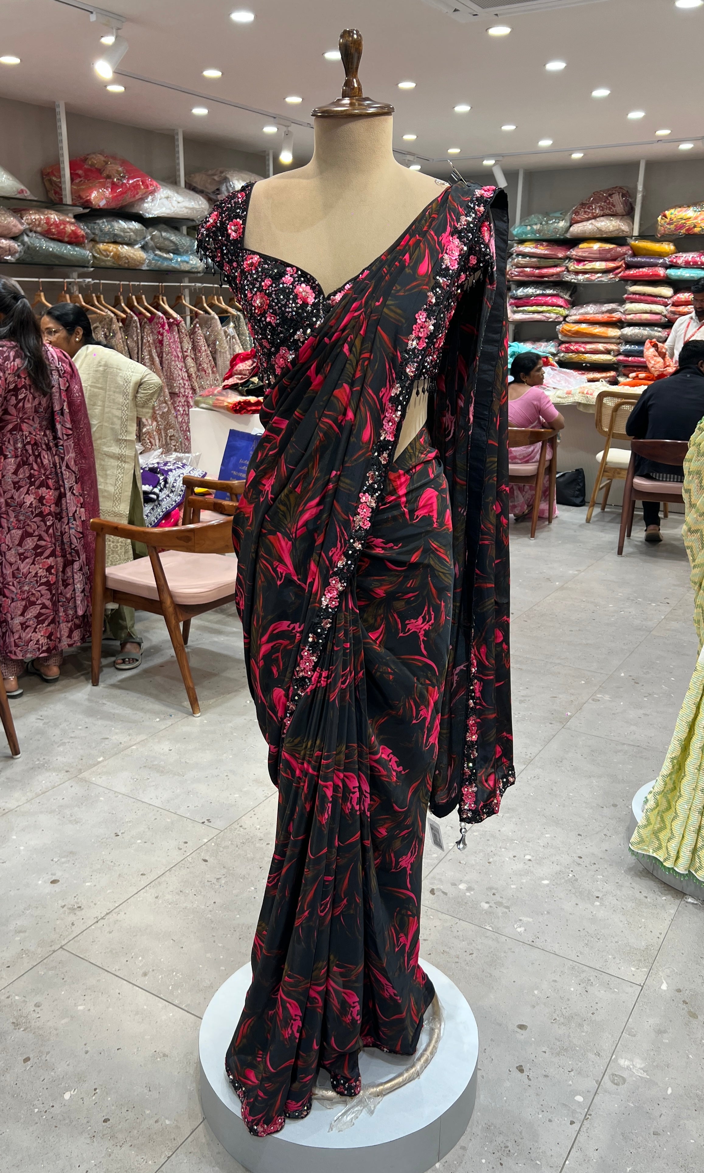 Black saree with ready blouse