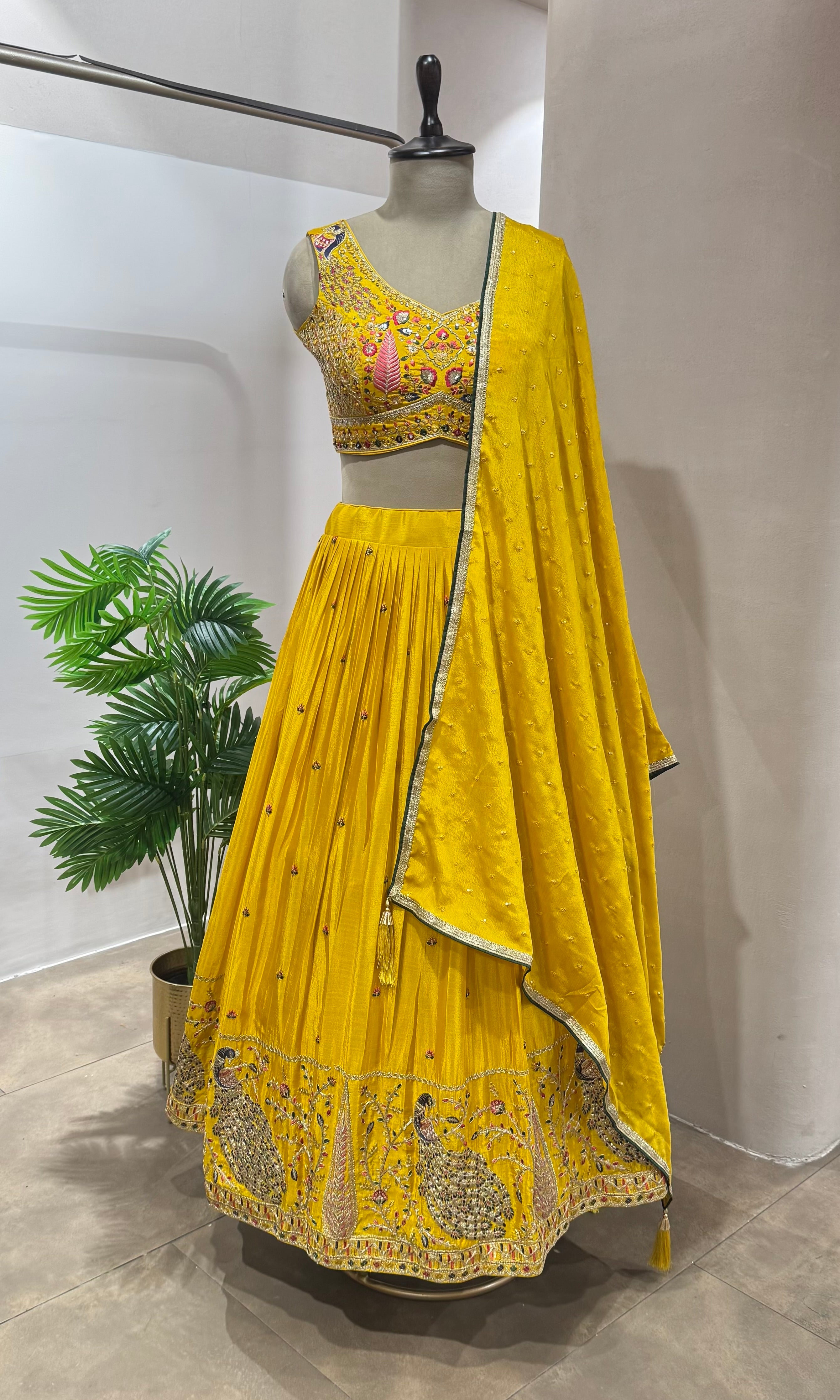 Yellow PEACOCK EMBROIDERED Lehenga