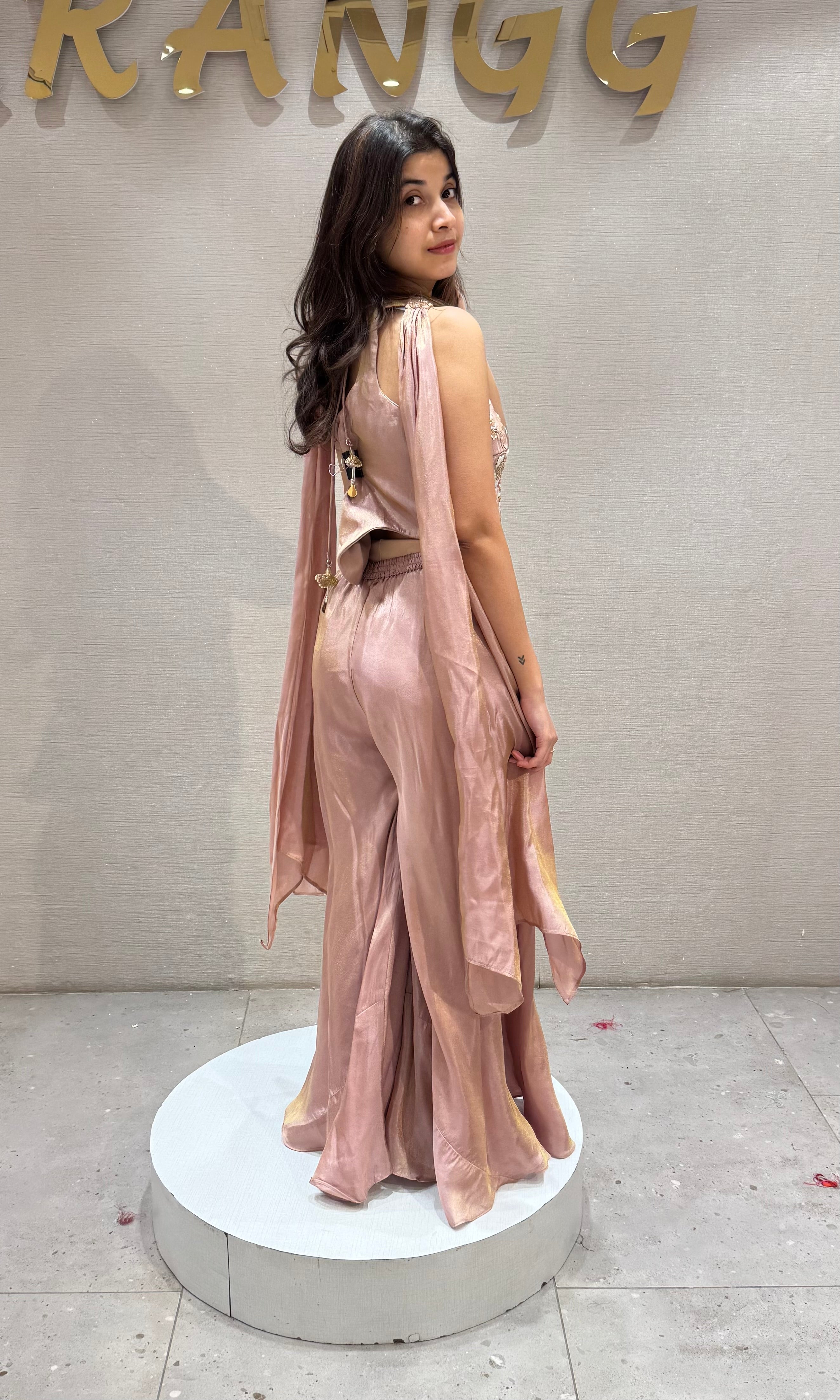 Onion Pink Peplum Palazzo Set