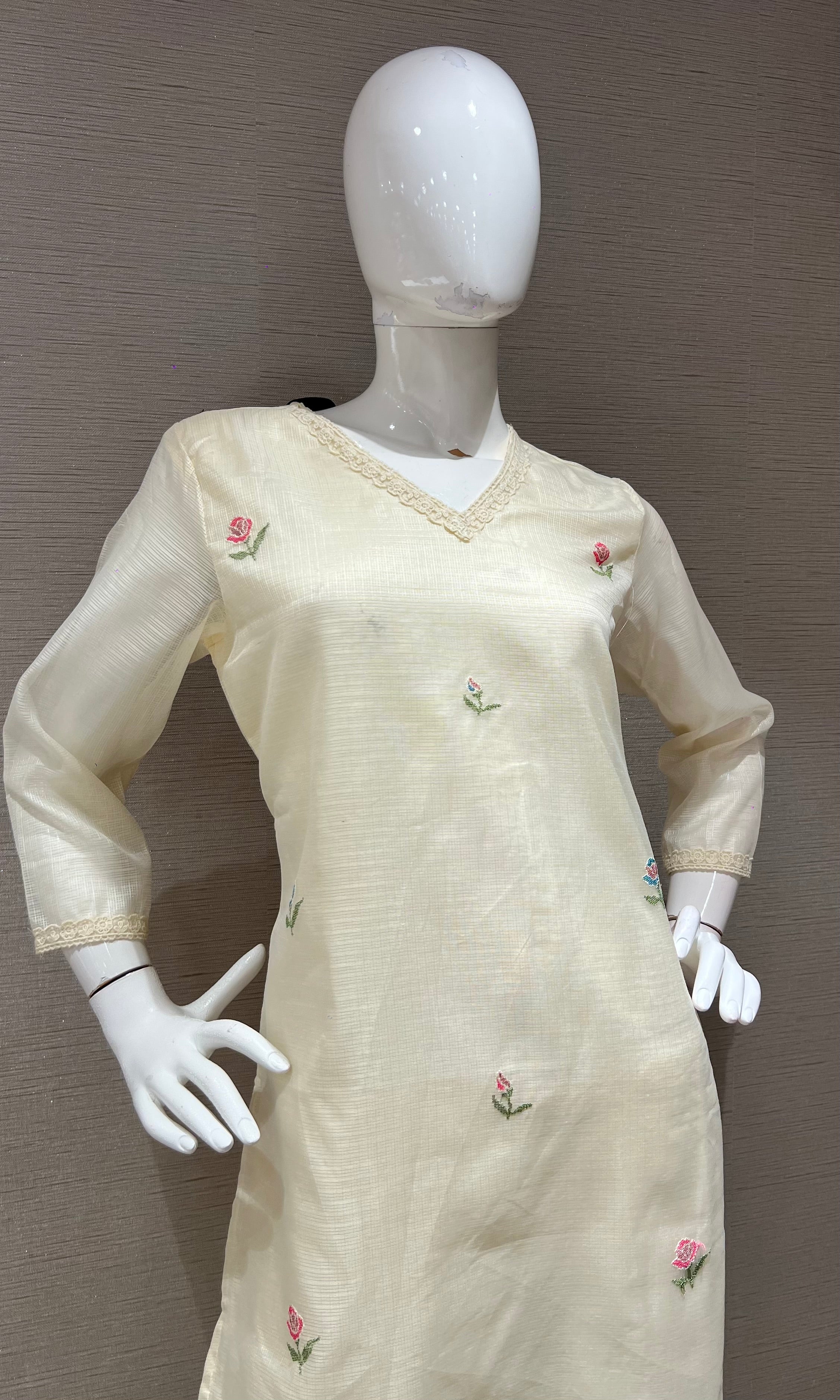 Cream Blossom Chanderi Kurta Set