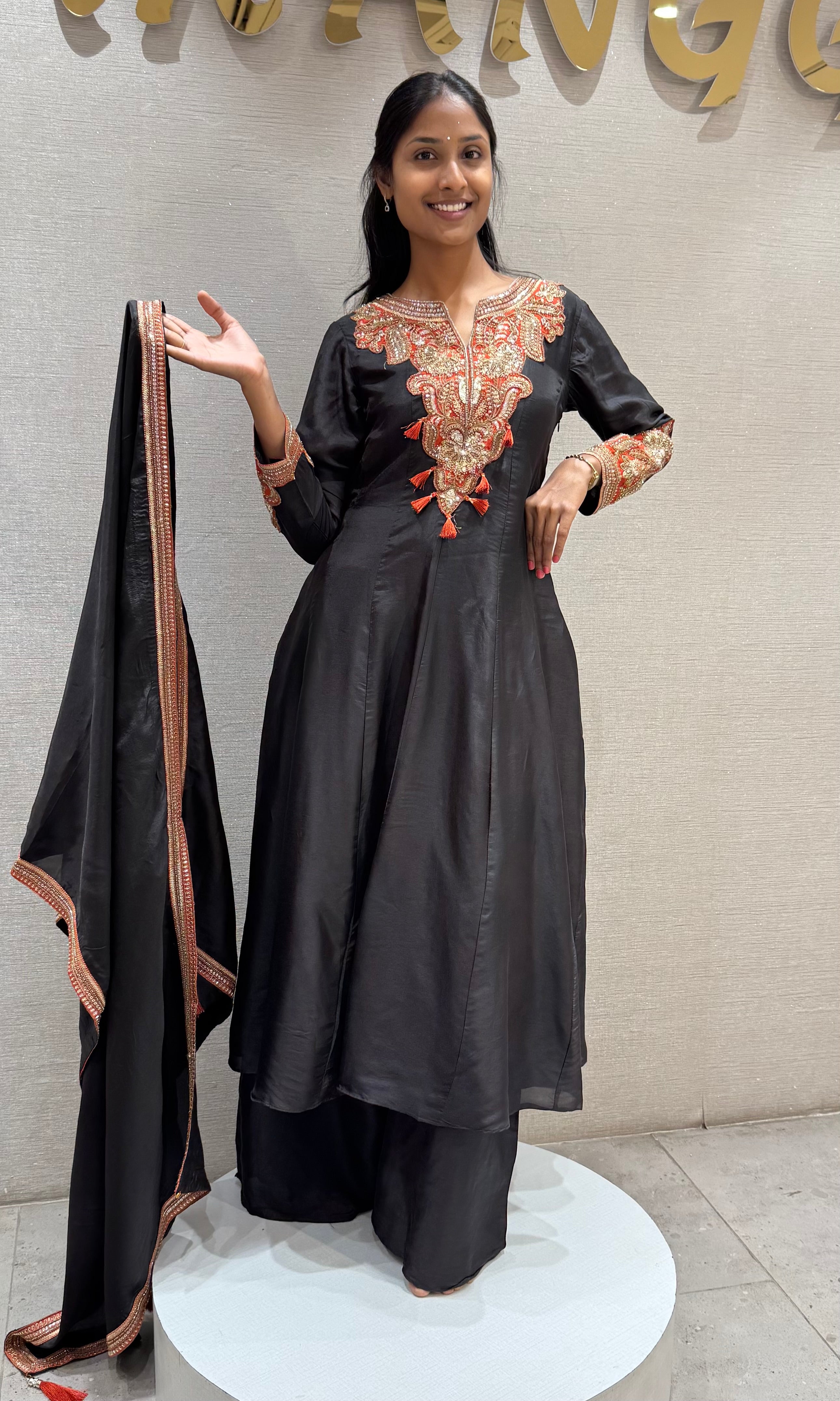Black Floral Elegance anarkali with palazzo pants