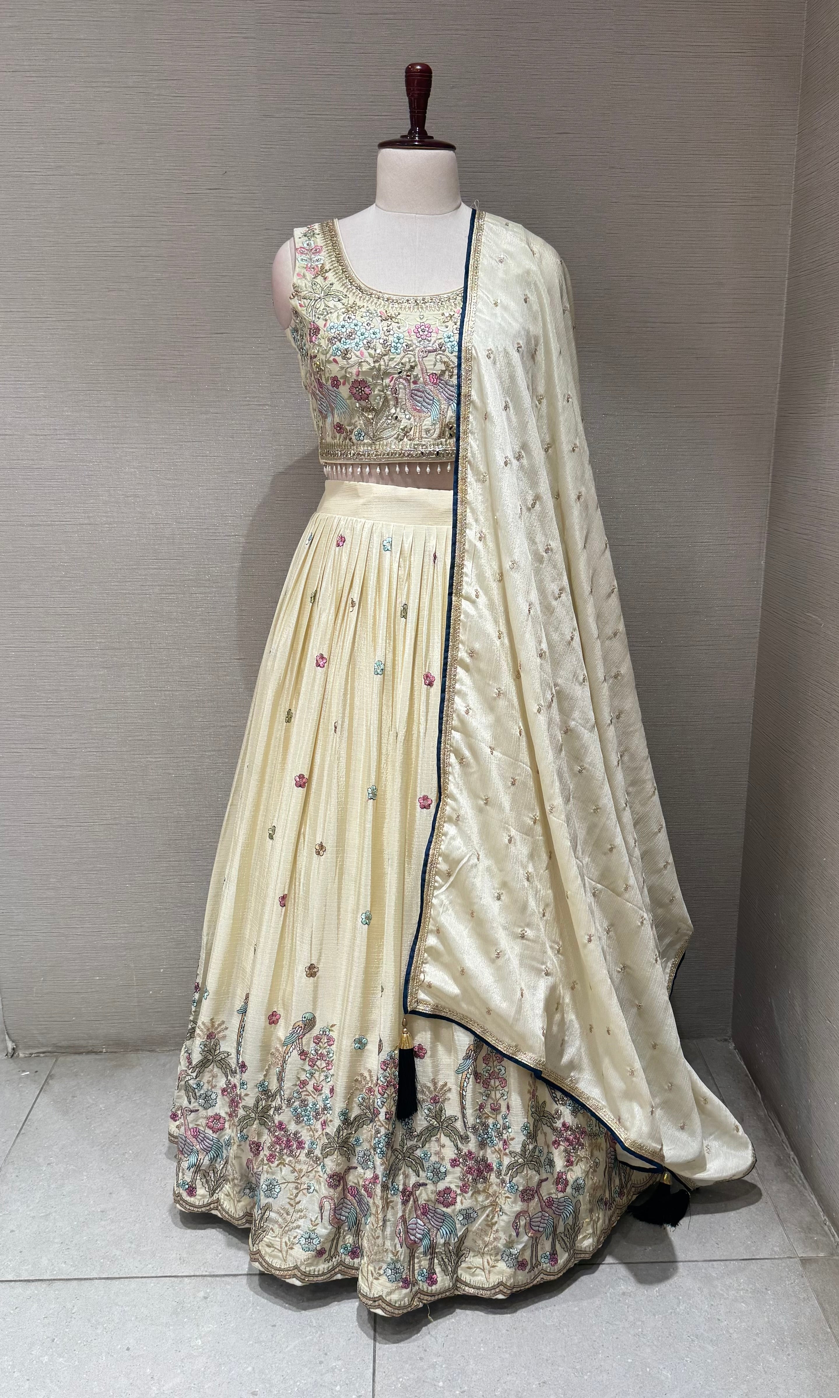 Cream Tissue silk Forest Floral Lehenga set